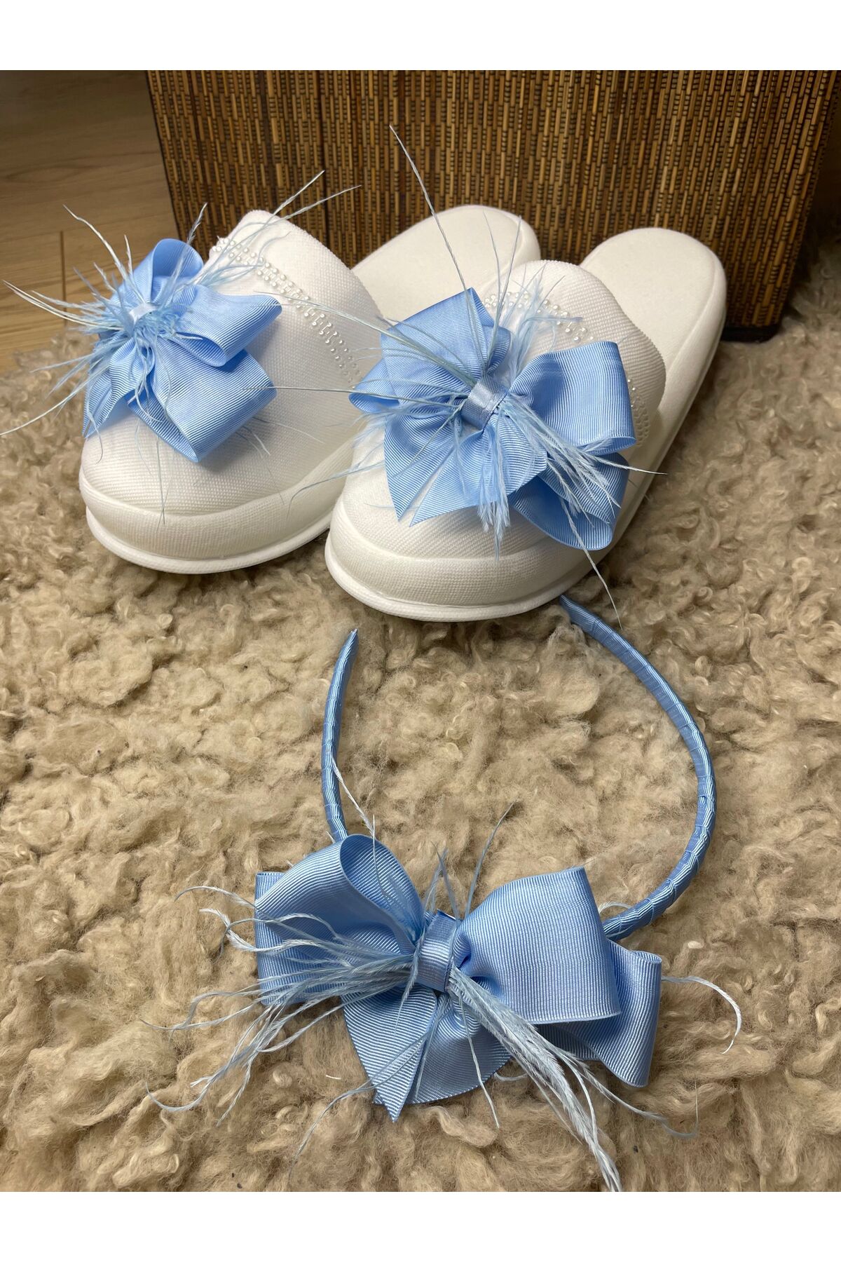 Rengarenk Minikler Mavi Fiyonklu Tüylü Anne Lohusa Terlik Taç Lohusa Seti – Lohusa Seti – Lohusa Seti fotoğrafı 4 (önizleme)