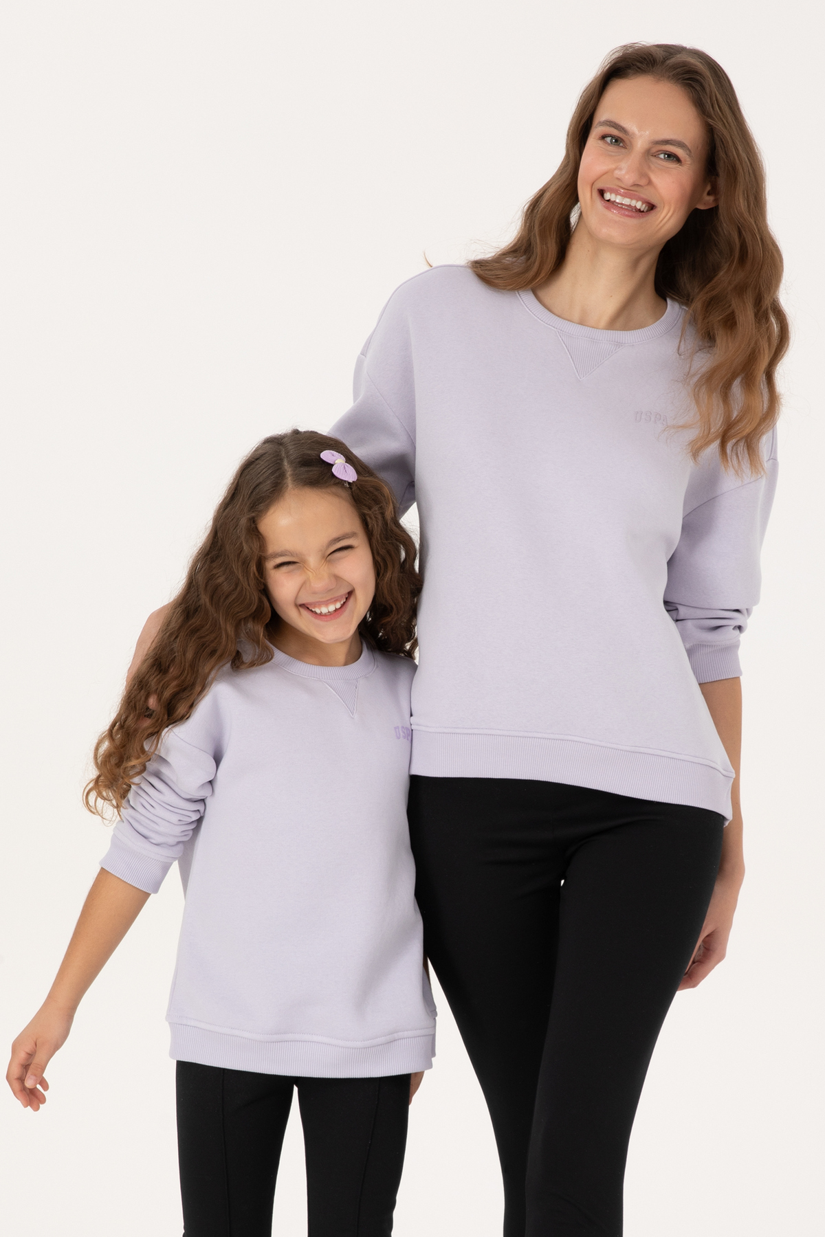 سویشرت یقه گرد دخترانه طرح یاسی رنگ برجسته یو اس پولو کد :(50316810-VR245) U.S. Polo Assn.