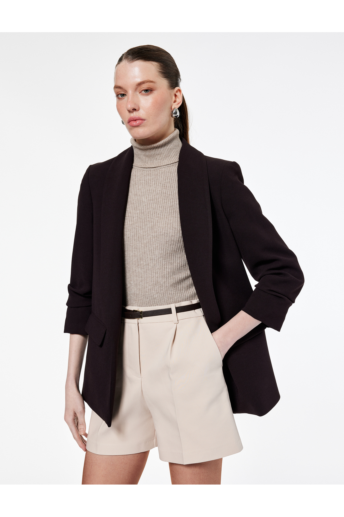 Koton  3/4 Kollu Düğmeli Cep Detaylı Kruvaze Yaka Blazer Ceket - Görsel 3