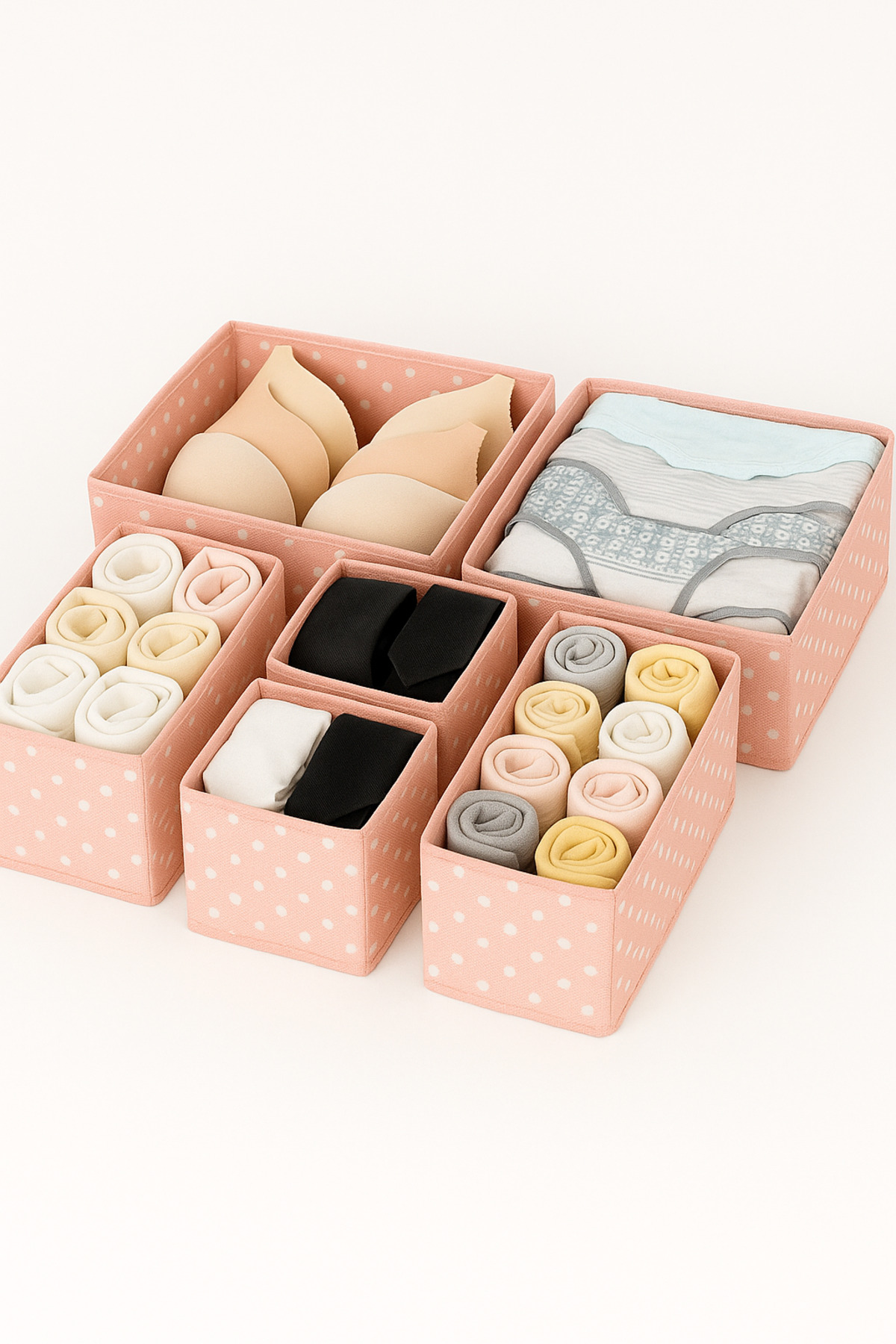 Serstil 6'lı Çekmece Içi Düzenleyici Organizer Set - Çok Amaçlı Dolap Içi Kutu Seti - Pembe Benekli fotoğrafı 2 (önizleme)