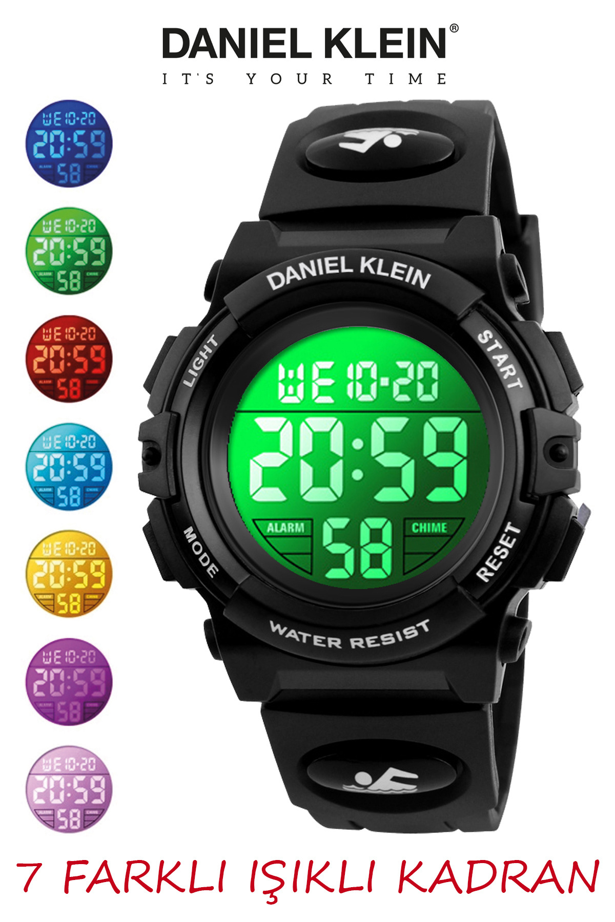Green Black Children's Watch with 7 Different Lights and Alarm and Stopwatch for 8-12 Years
