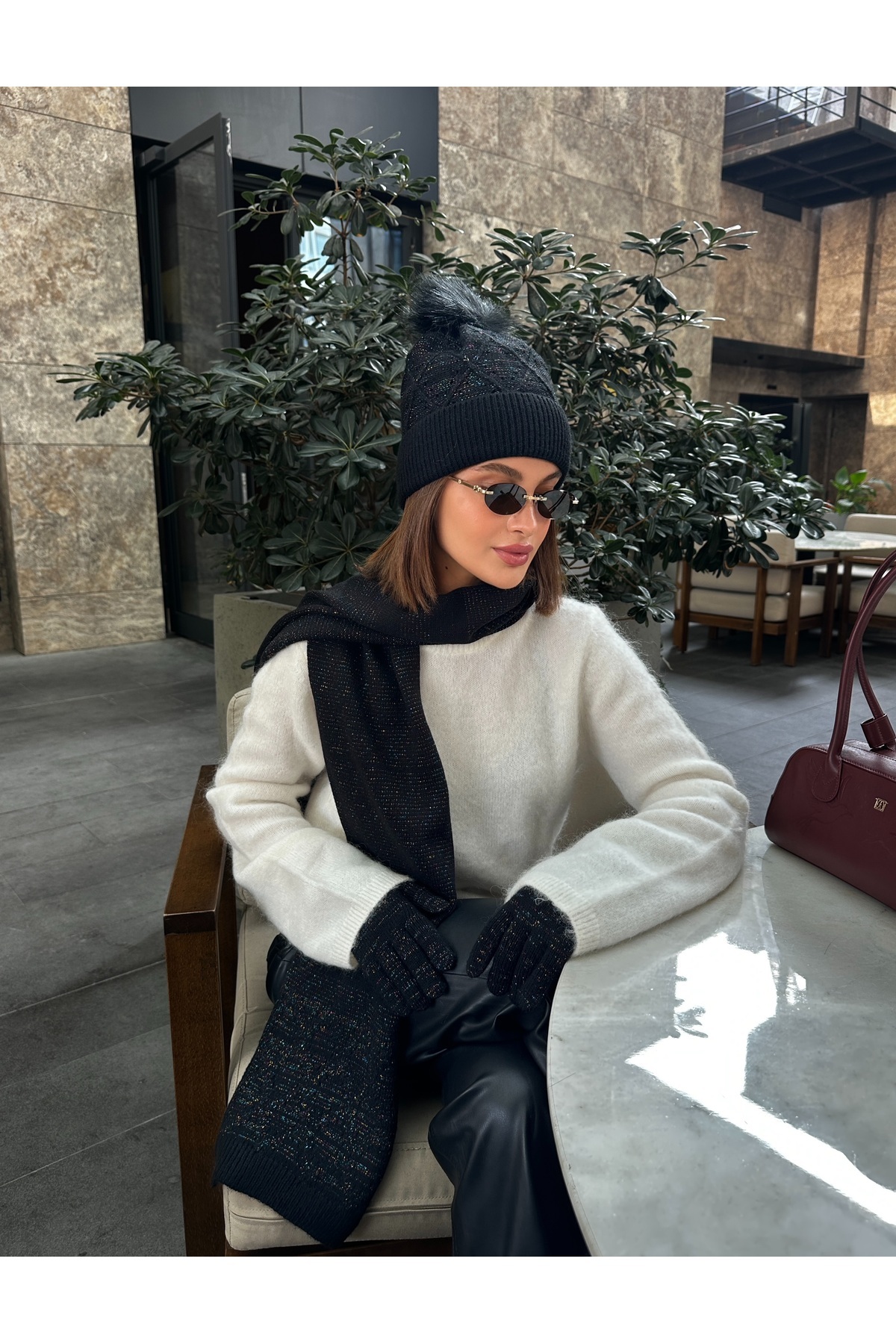 LAGRANZE Rani Kadın Atkı Bere Eldiven 3 Lü Set