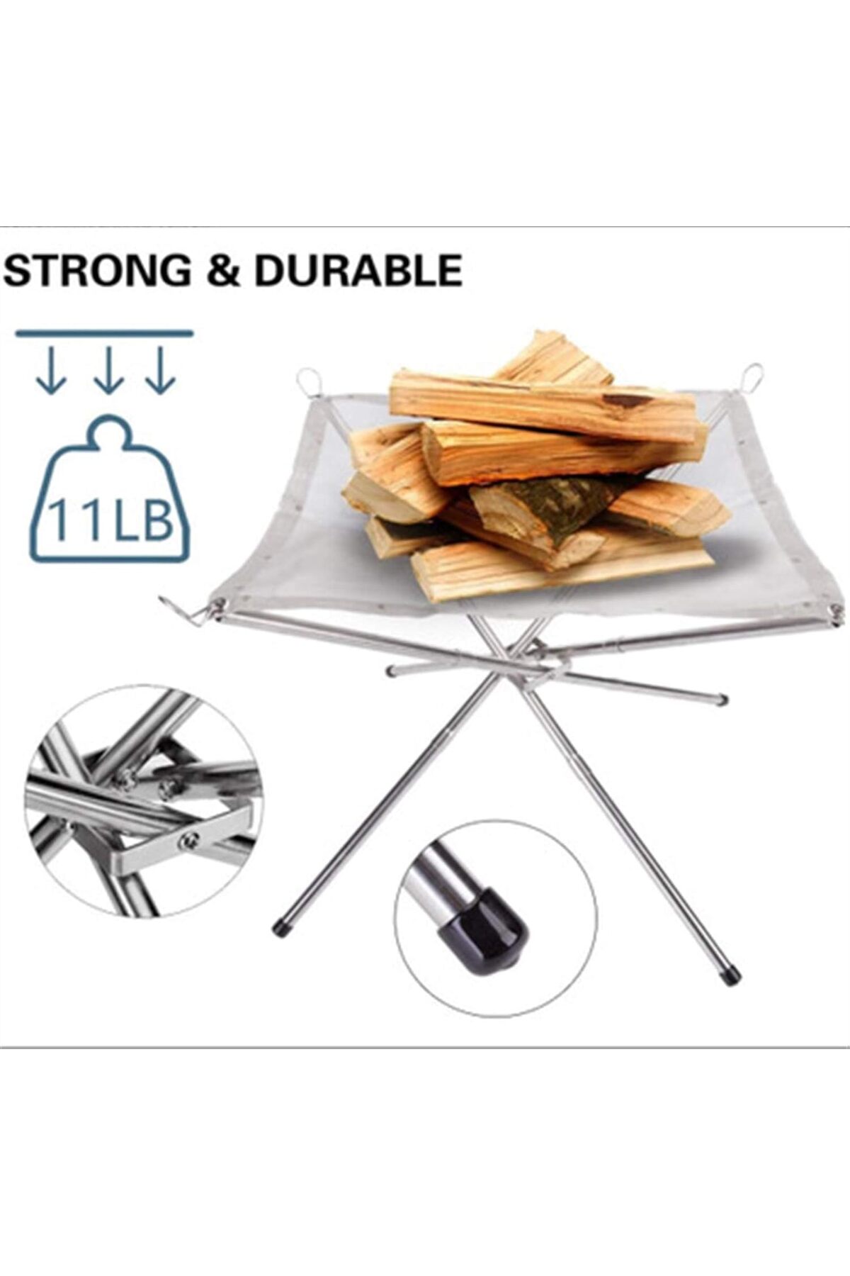 موقد نار خارجي محمول مقاس 11.5 بوصة، موقد نار قابل للطي مصنوع من شبكة من الفولاذ المقاوم للصدأ لحرق الحطب للتخييم
