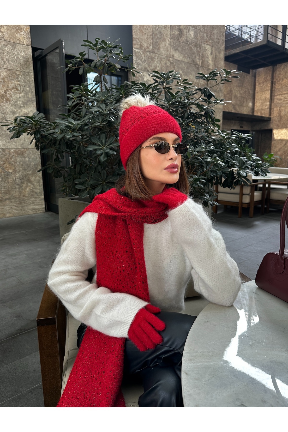 LAGRANZE Swan Kadın Atkı Bere Eldiven 3 lü Set