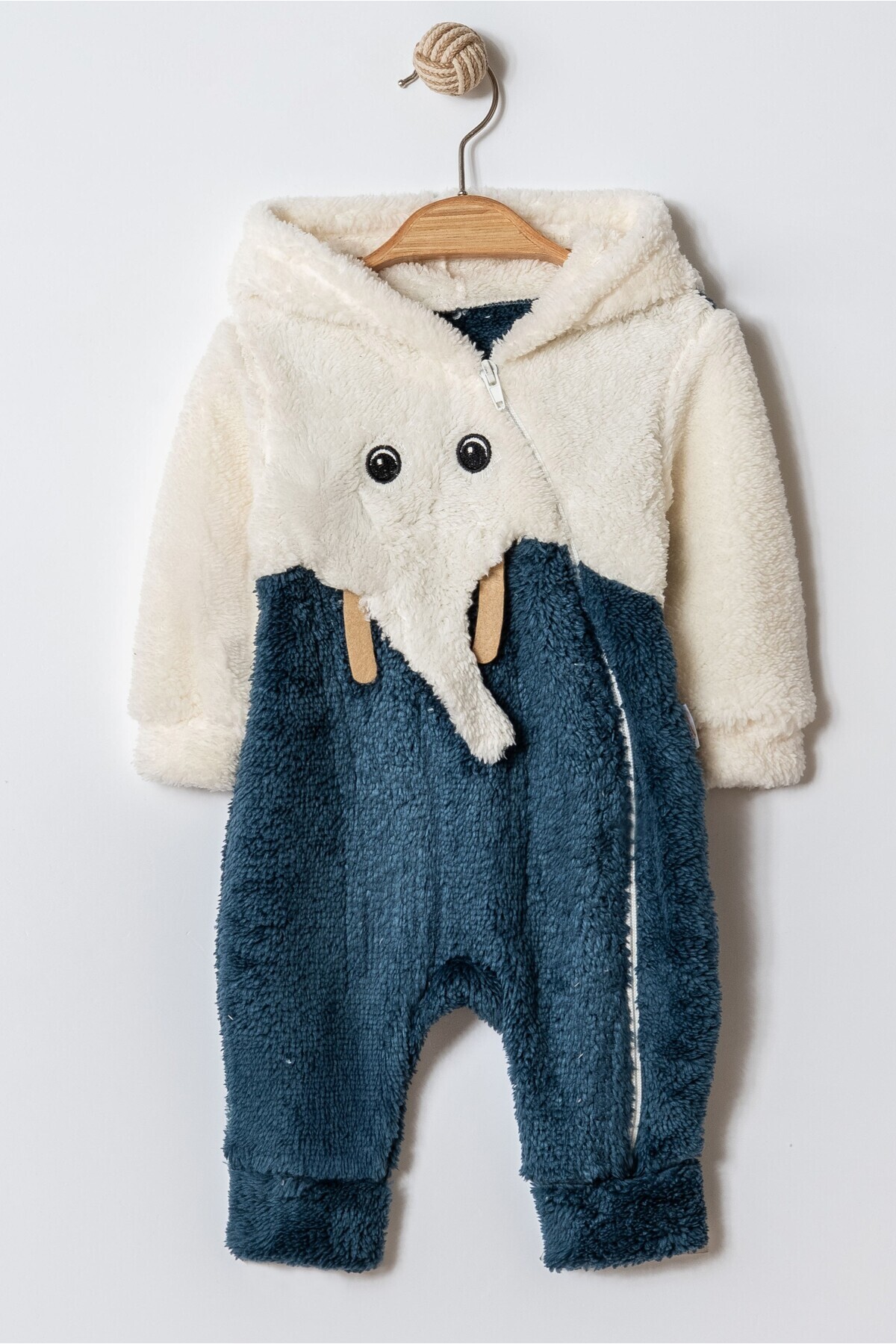 Chicsy Baby Unisex Bebek Fil Desenli Kapüşonlu Peluş Tulum