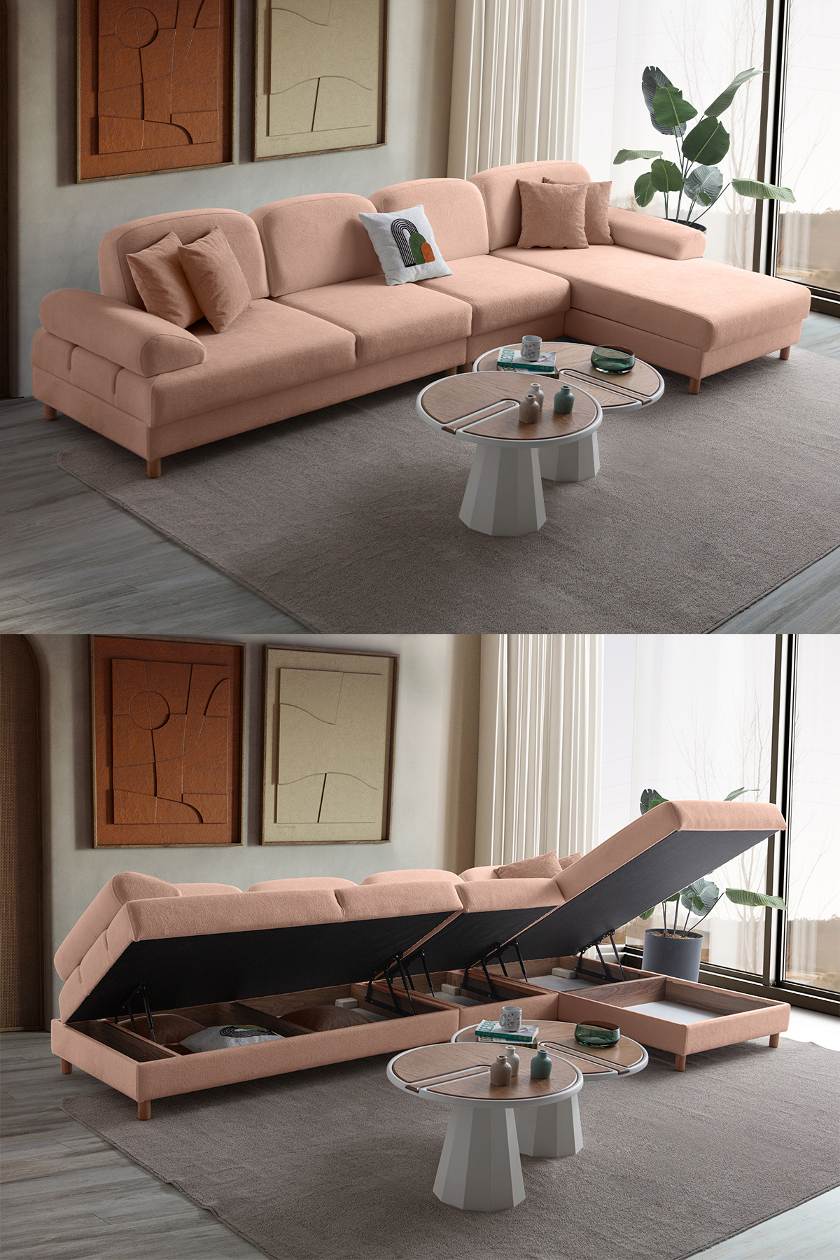 Eymense Aries Yataklı Sandıklı Piyonlu Köşe Takımı Pembe Sağ Köşe