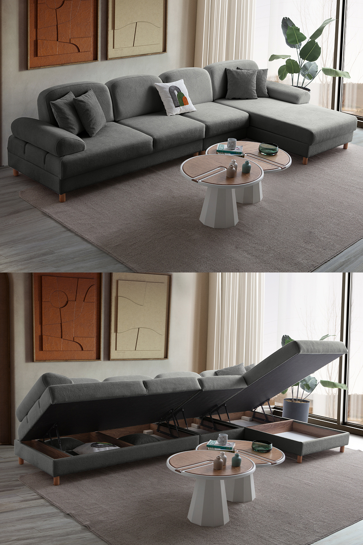 Eymense Aries Yataklı Sandıklı Piyonlu Köşe Takımı Antrasit Sağ Köşe