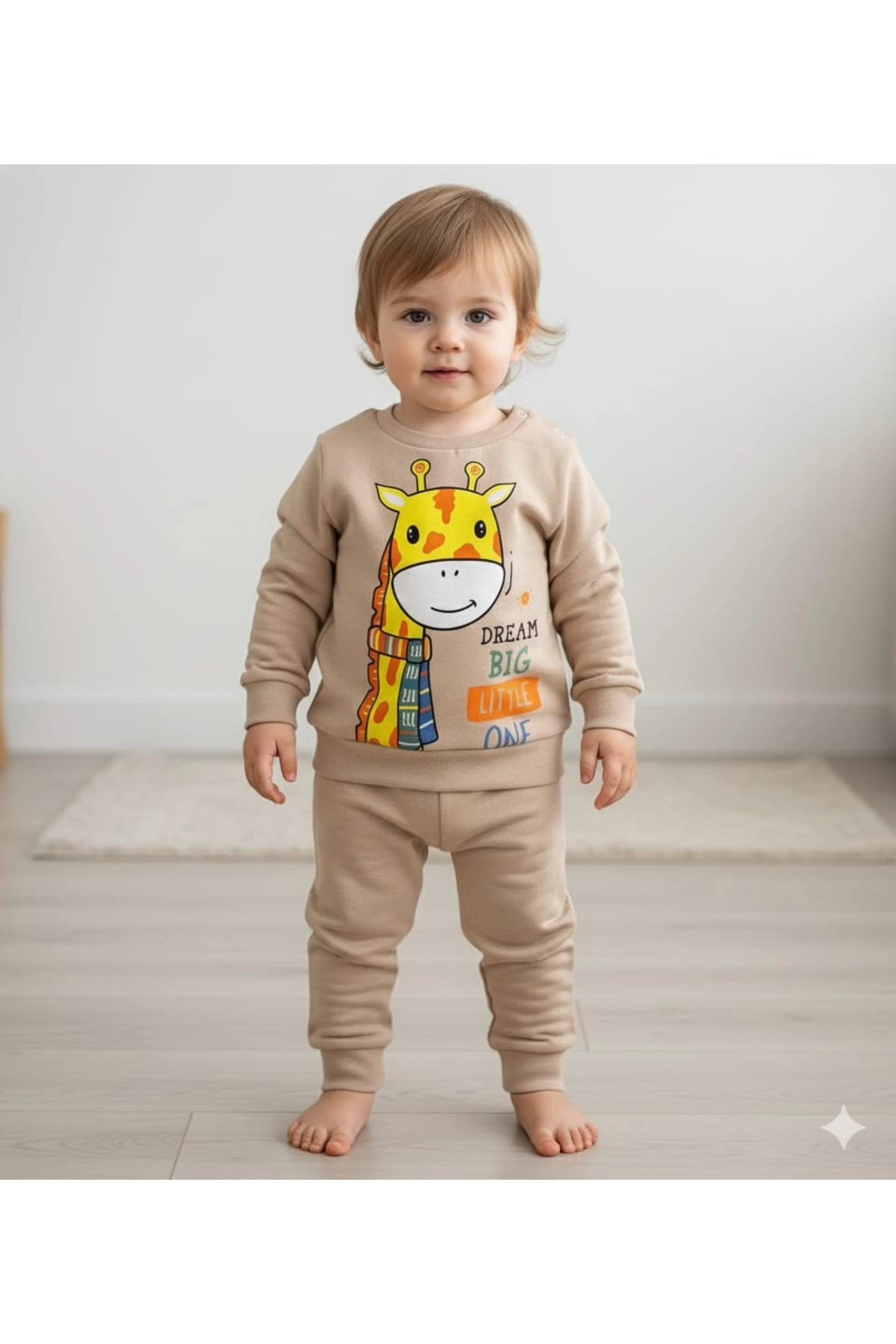 Poppy Baby Giraffe Printed Snap Fastener Top and Bottom Two-Piece Casual Set 6-18 Months