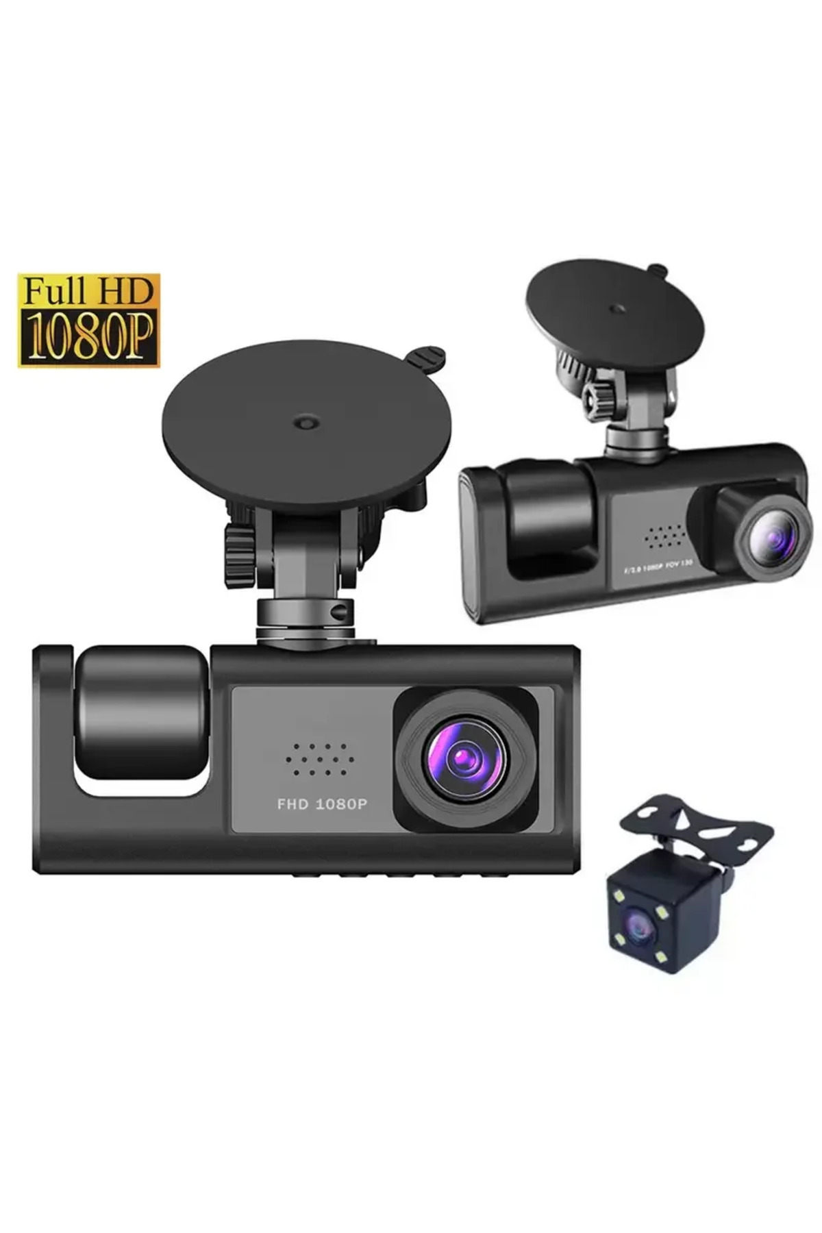 Go İthalat Araç Araba Kamerasi Black Box Traffic Recorder 3 Kameralı (5250)