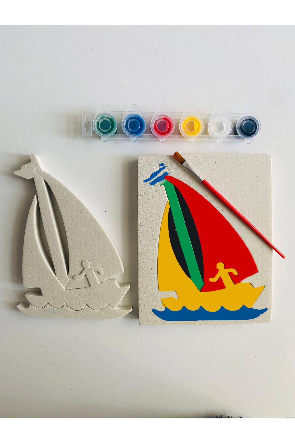 Preschool painting activity. Child hand and motor skill developer. With 6 colors of paint and 1 brush