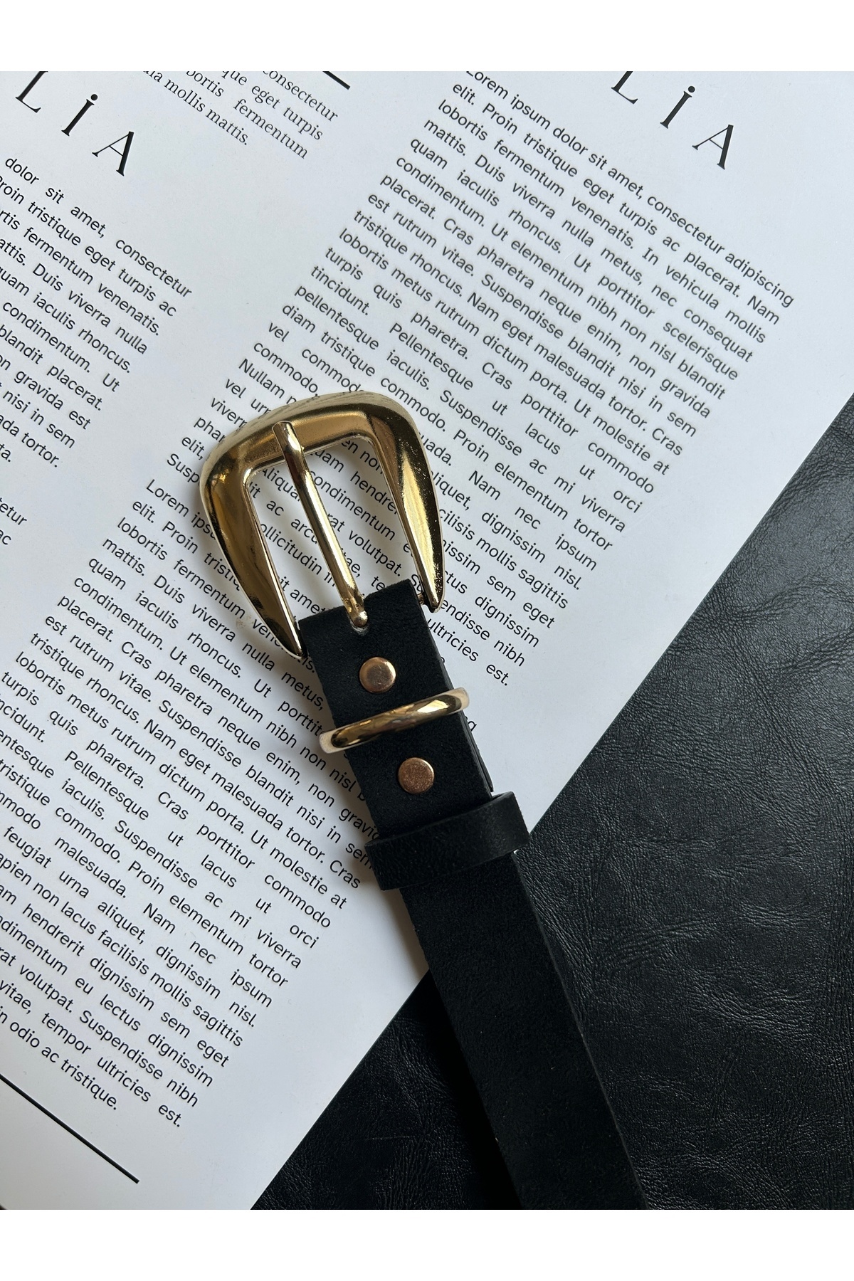 LİA KEMER  Jewel Düz Desenli Süet Kadın Gold Tokalı Kemer Ceket Kemeri Elbise Kemeri Pantolon Kemeri - Görsel 4