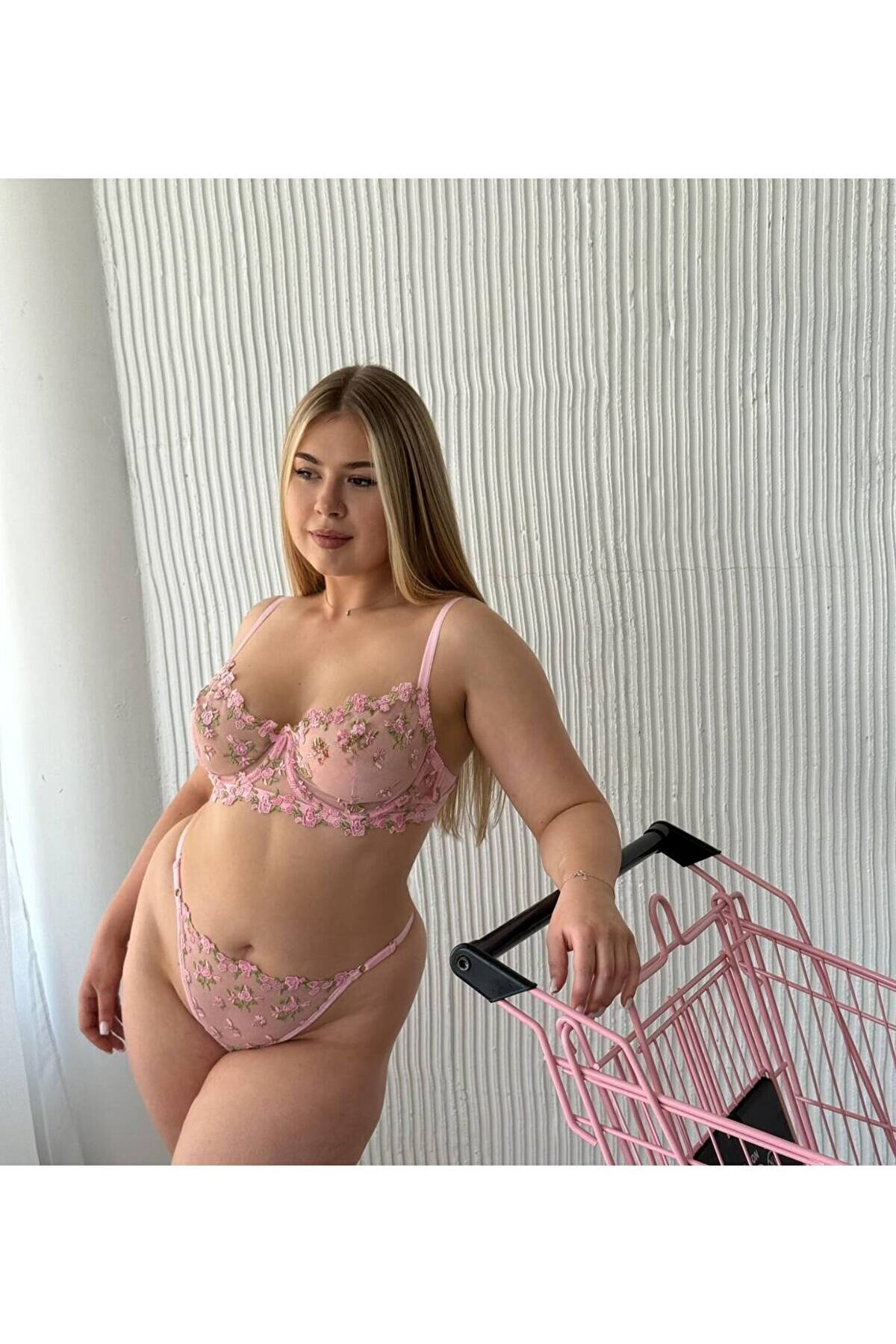 Genel Markalar  Büyük Beden C Kap Pembe İç Çamaşır Takımı - Lingerie - Görsel 2