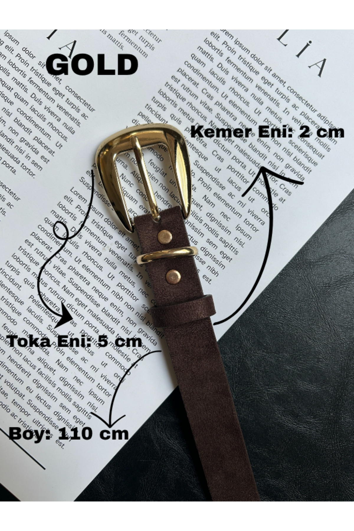 LİA KEMER  Jewel Düz Desenli Süet Kadın Gold Tokalı Kemer Ceket Kemeri Elbise Kemeri Pantolon Kemeri - Görsel 5