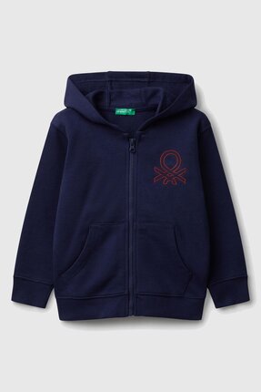 United Colors of Benetton Erkek Çocuk Lacivert Önü Logo Baskılı Fermuarlı Kap...