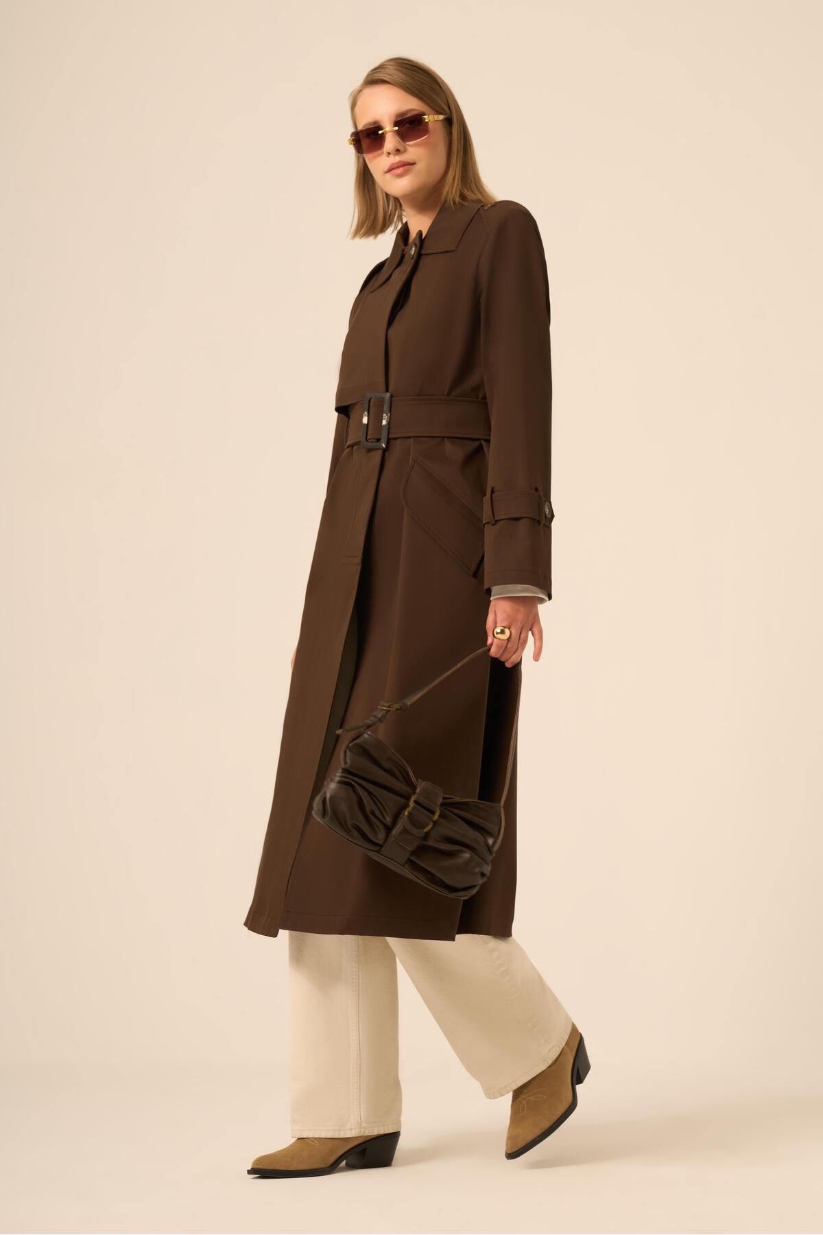 FTZ WOMEN  Kadın Trenç Kaban Acı Kahve 31211 - Görsel 3