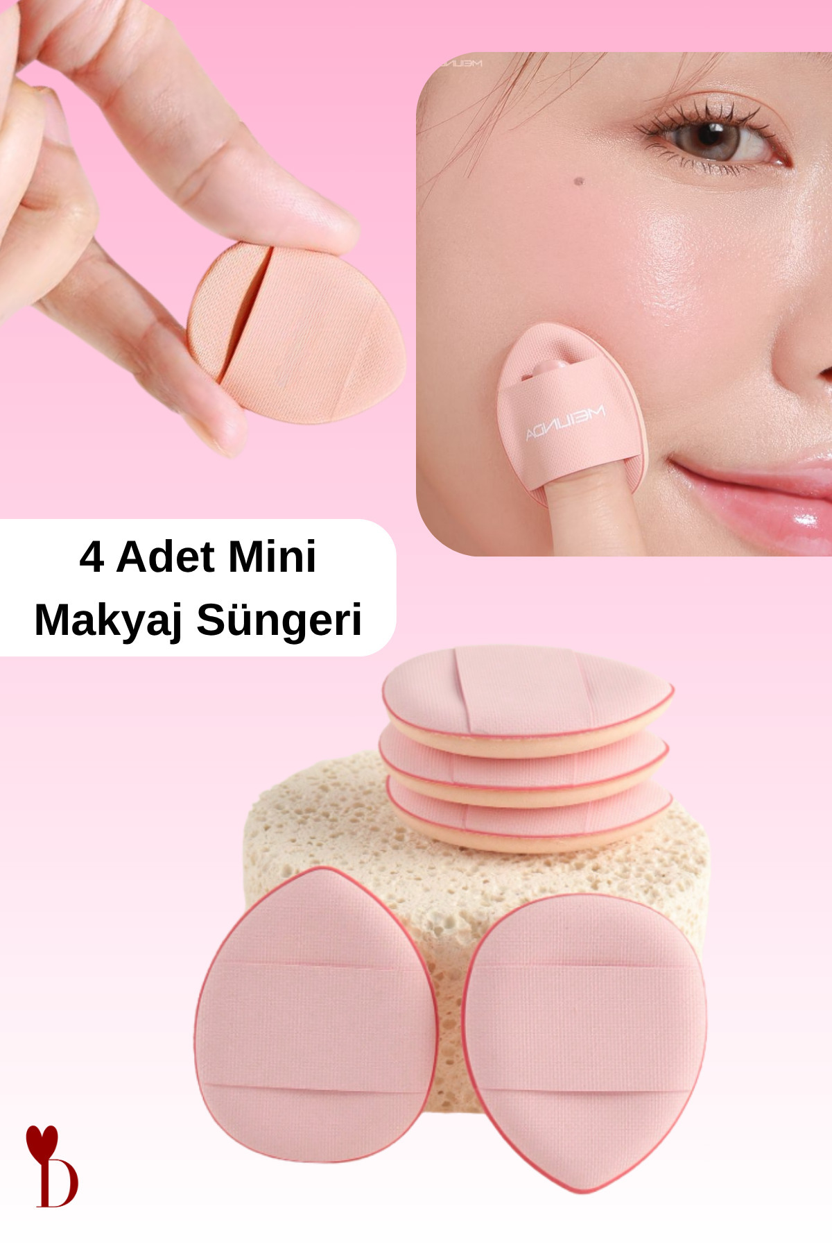Dami Beauty 4'lü Mini Makyaj Süngeri Seti – Parmak Geçmeli, Göz Altı, Kapatıcı, Fondöten ve Bronzer Süngeri