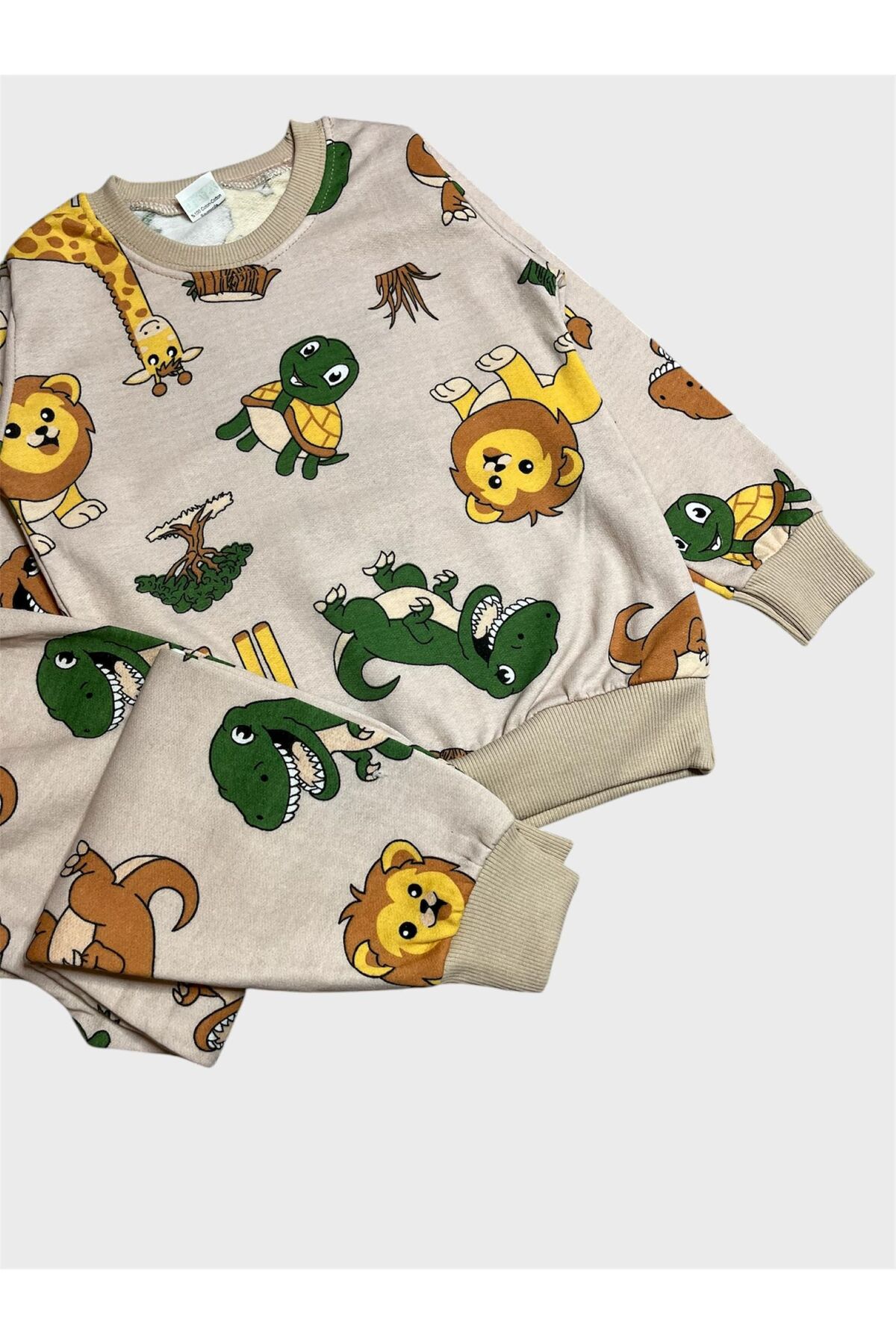 ALİŞ KİDS Erkek Çocuk Pamuklu Şardonlu Bej Rengi Safari Desenli Uzun Kollu Kışlık Pijama Takımı fotoğrafı 2 (önizleme)