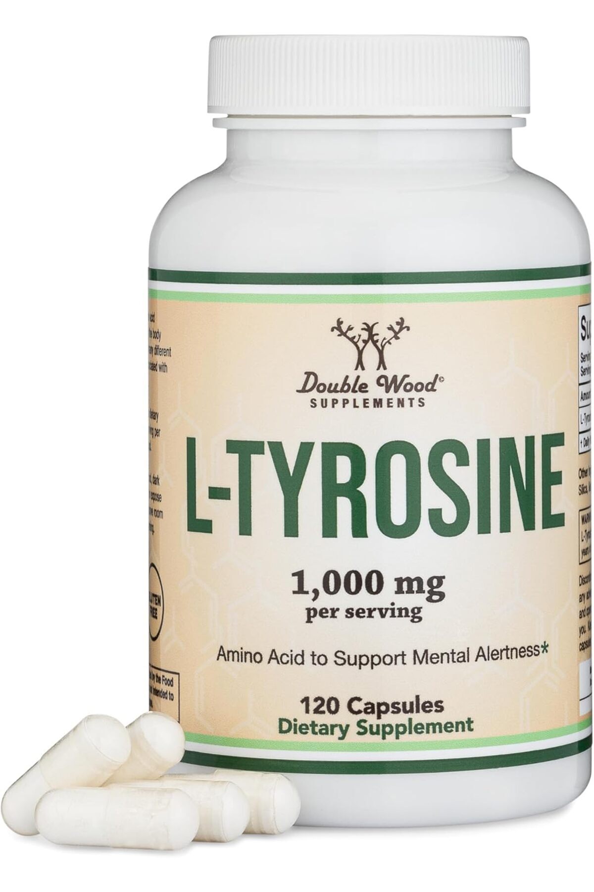 DOUBLE WOOD Tyrosine Tirozin Memory Attention and Focus Amino Complex 1,000mg 120 Veggie Caps