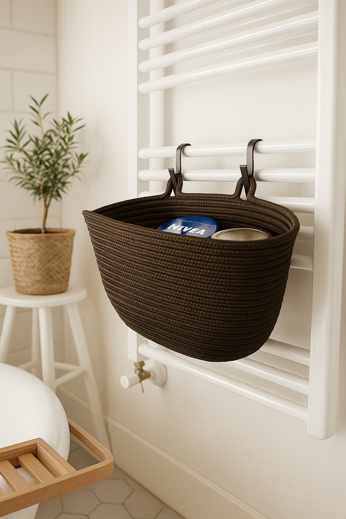 Natural Wicker Hanging Basket – Bathroom & Kitchen Wall and Honeycomb Towel Rack Top Organizer