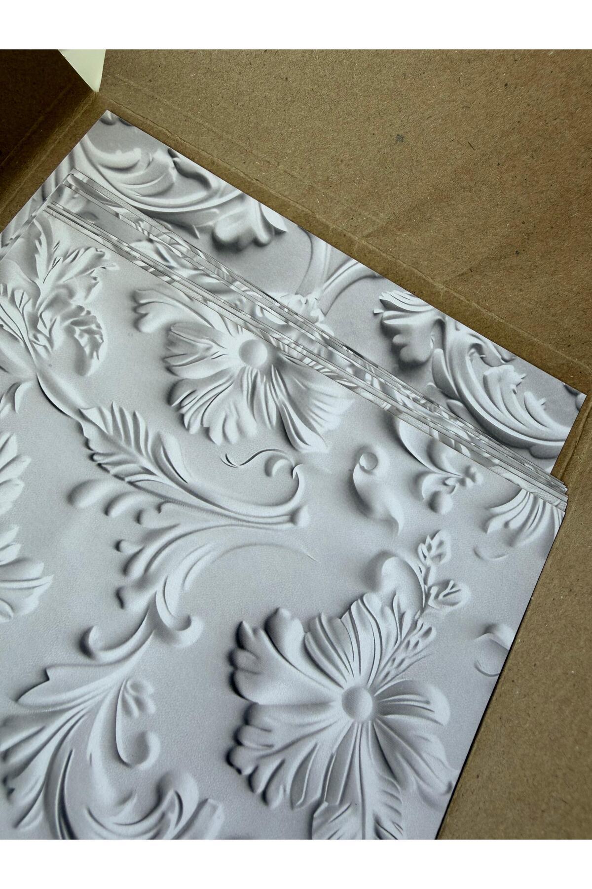 Bumelo 12 Sayfa ASSTSS 2D Beyaz Kabartmalı Çiçek Scrapbook Kağıt Ped - 15.24x15.24 cm