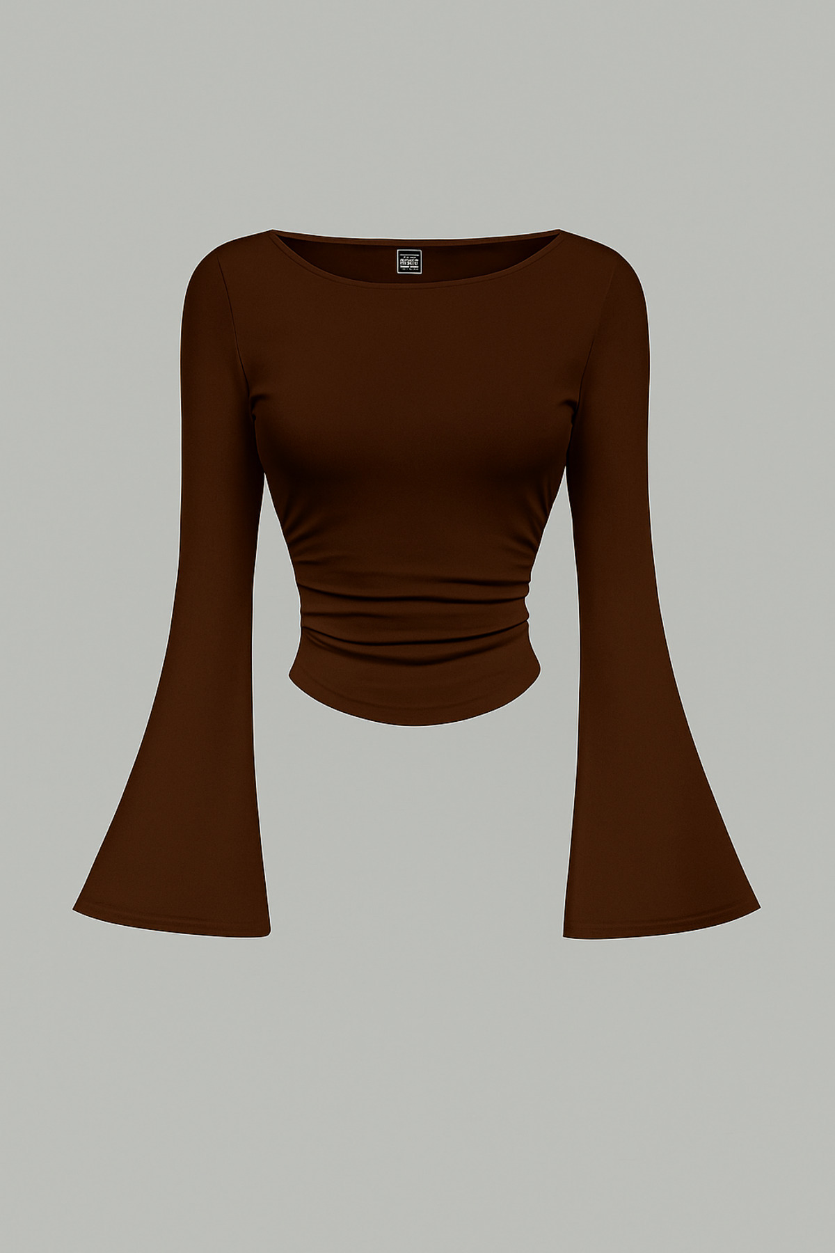 Marin Star Темно-кавова блузка з довгими рукавами, іспанськими рукавами та кокеткою, іспанські рукави з боковими збірками, кавова коротка блузка