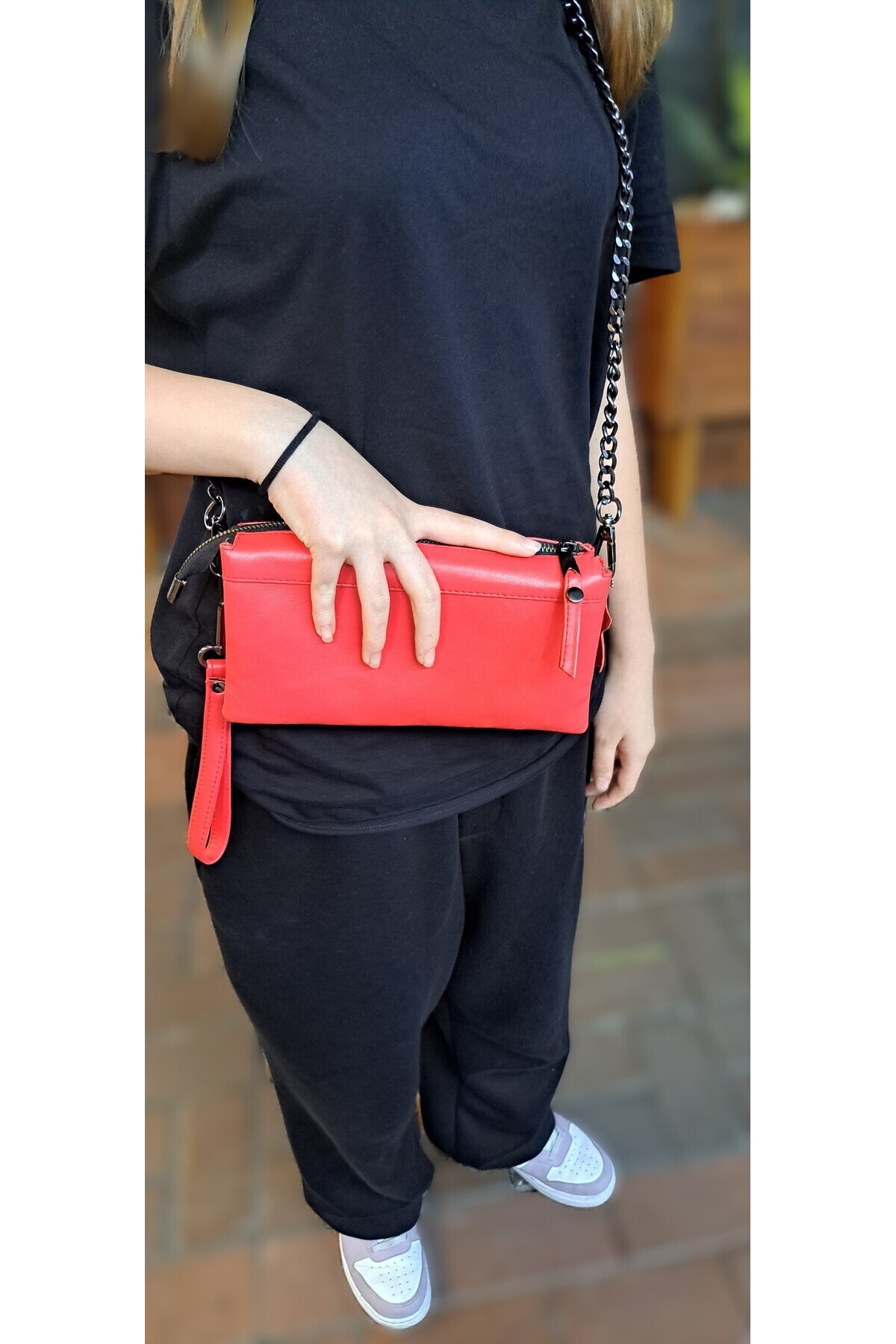 Mocikon Hakiki Deri El Yapımı Unisex Clutch Kartlık Bölmeli El Ve Omuz El Çantası 3 Gözlü