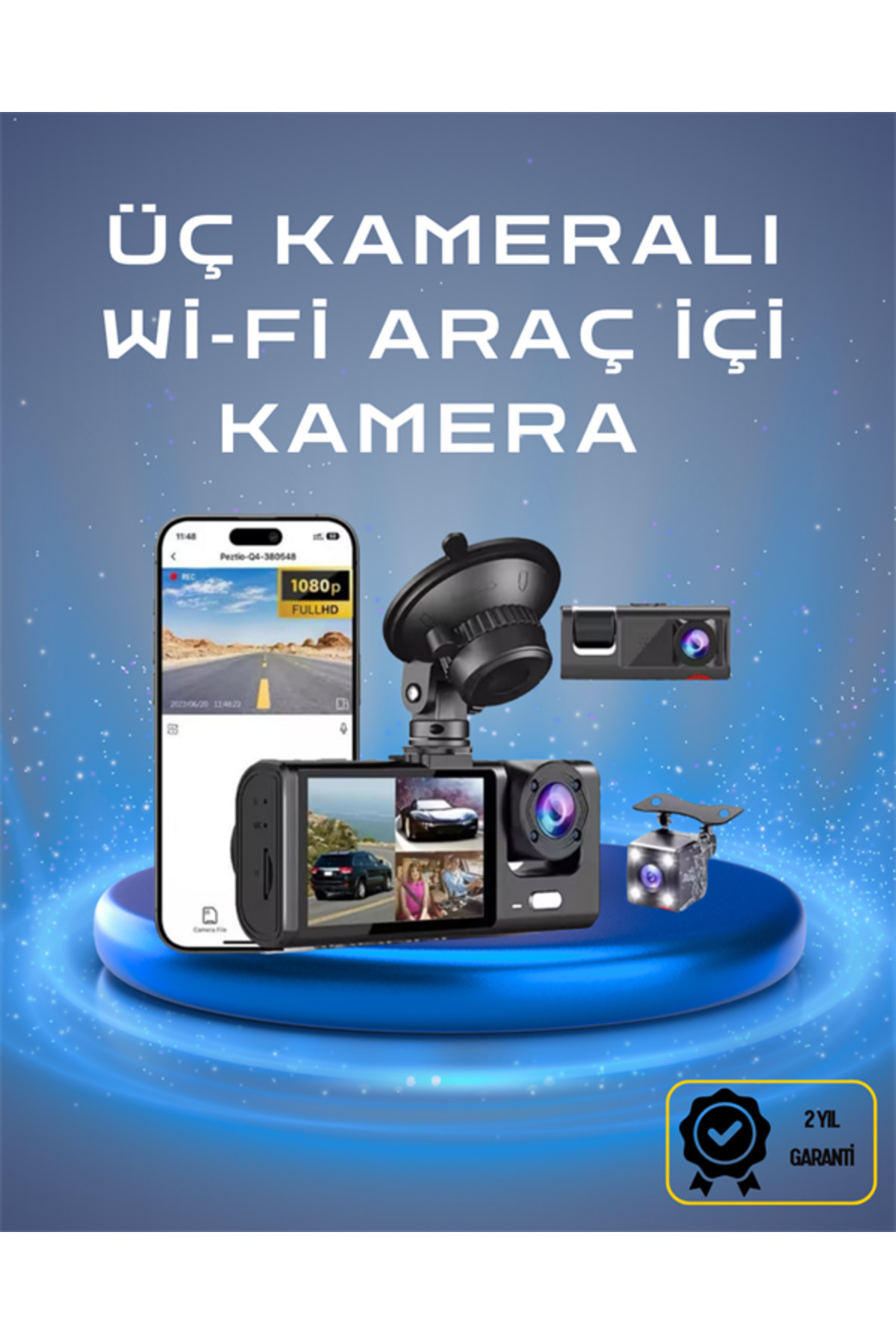 tgzm Üç Kameralı 1080p Full HD Araç İçi Kamera – G-Sensörlü ve Gece Görüşlü - TGZ2478-8407