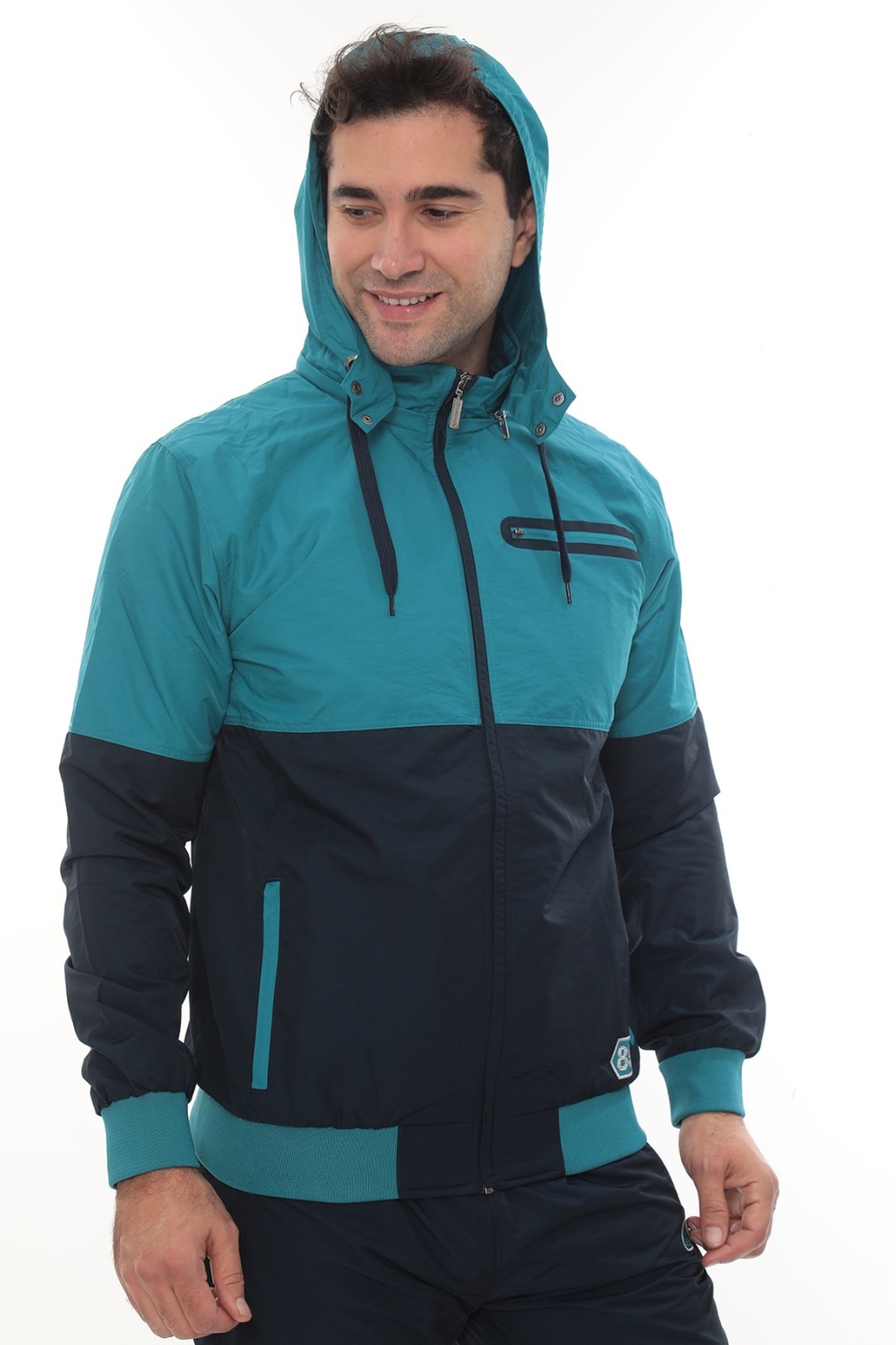 ست لباس ورزشی مردانه کلاهدار جداشونده پارچه ای نخی Twill 4410 — سرمه‌ای — تصویر 3 از 8
