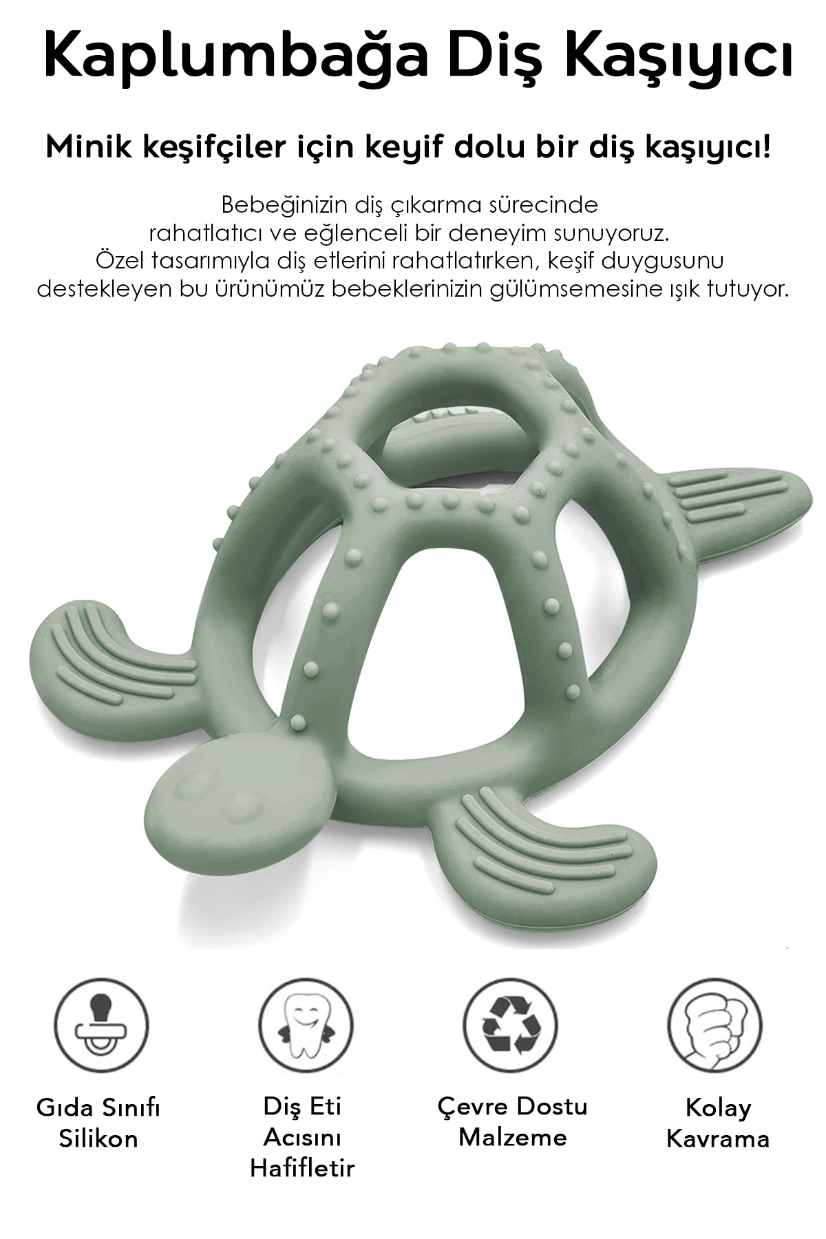 Meleni Baby 5'li Silikon Diş Kaşıyıcı Seti - Vakumlu Kase Hediyeli Hayvan ve Kaktüs Şekilli Dişlik Seti Yeşil fotoğrafı 4 (önizleme)