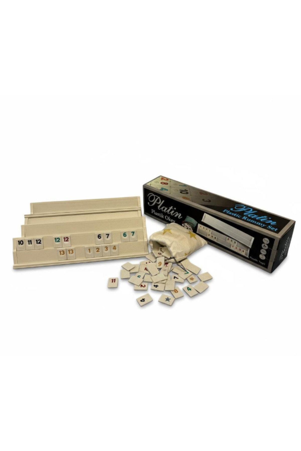 BuradaBuldun Platin Plastik Okey Takımı - Taş Torbalı 4 lü Takım Seti