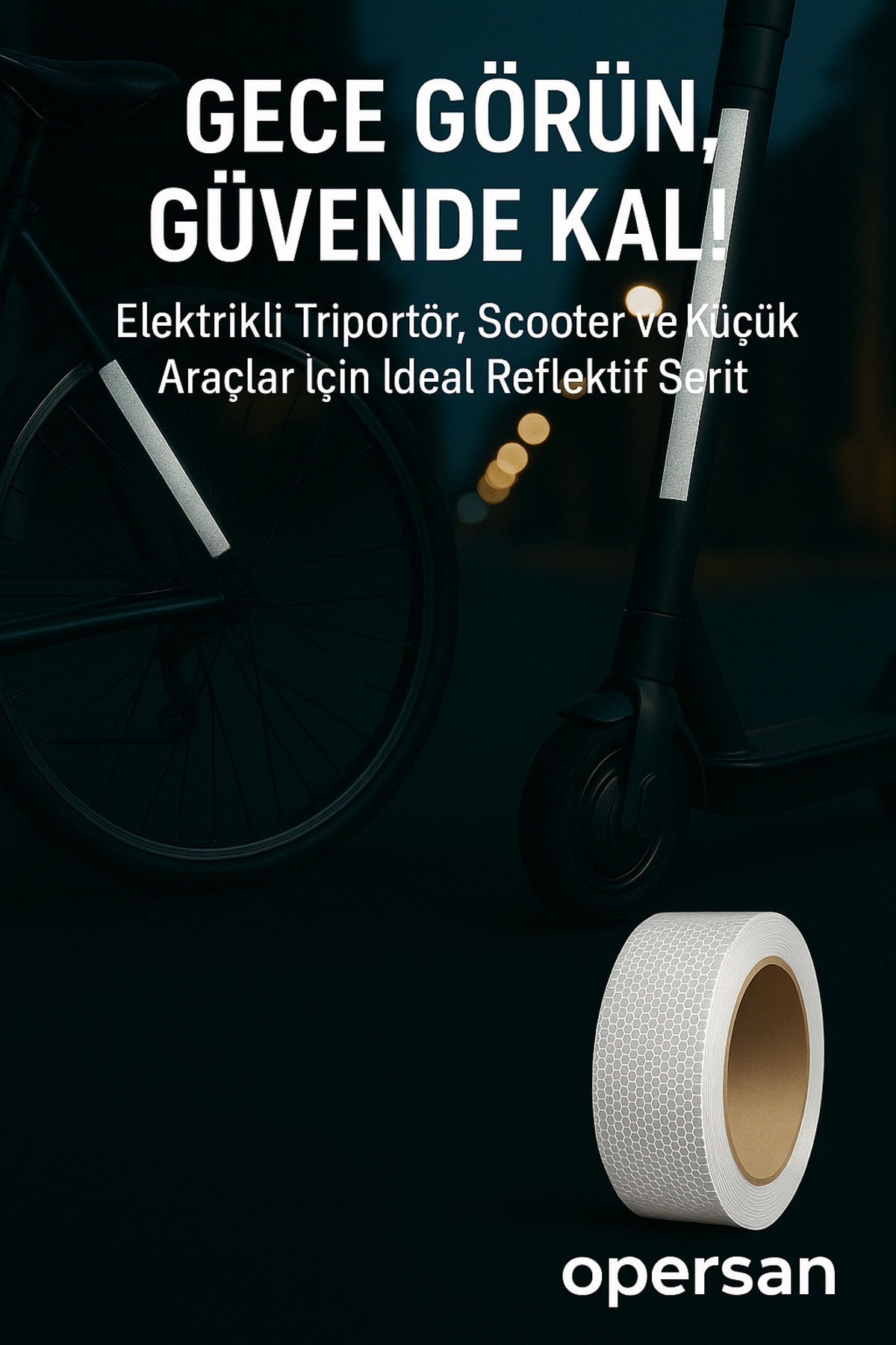 opersan 3.5 cm x 10 Metre Beyaz renk Reflektif Bant – Kendinden Yapışkanlı, Yüksek Yansıtıcı