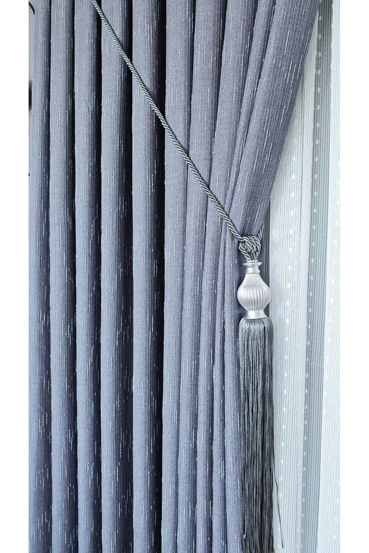 Panel Background Curtain Gray Slub Pattern Single Wing 1/3 Frequent Pleated Luxury Series Heavy Weight