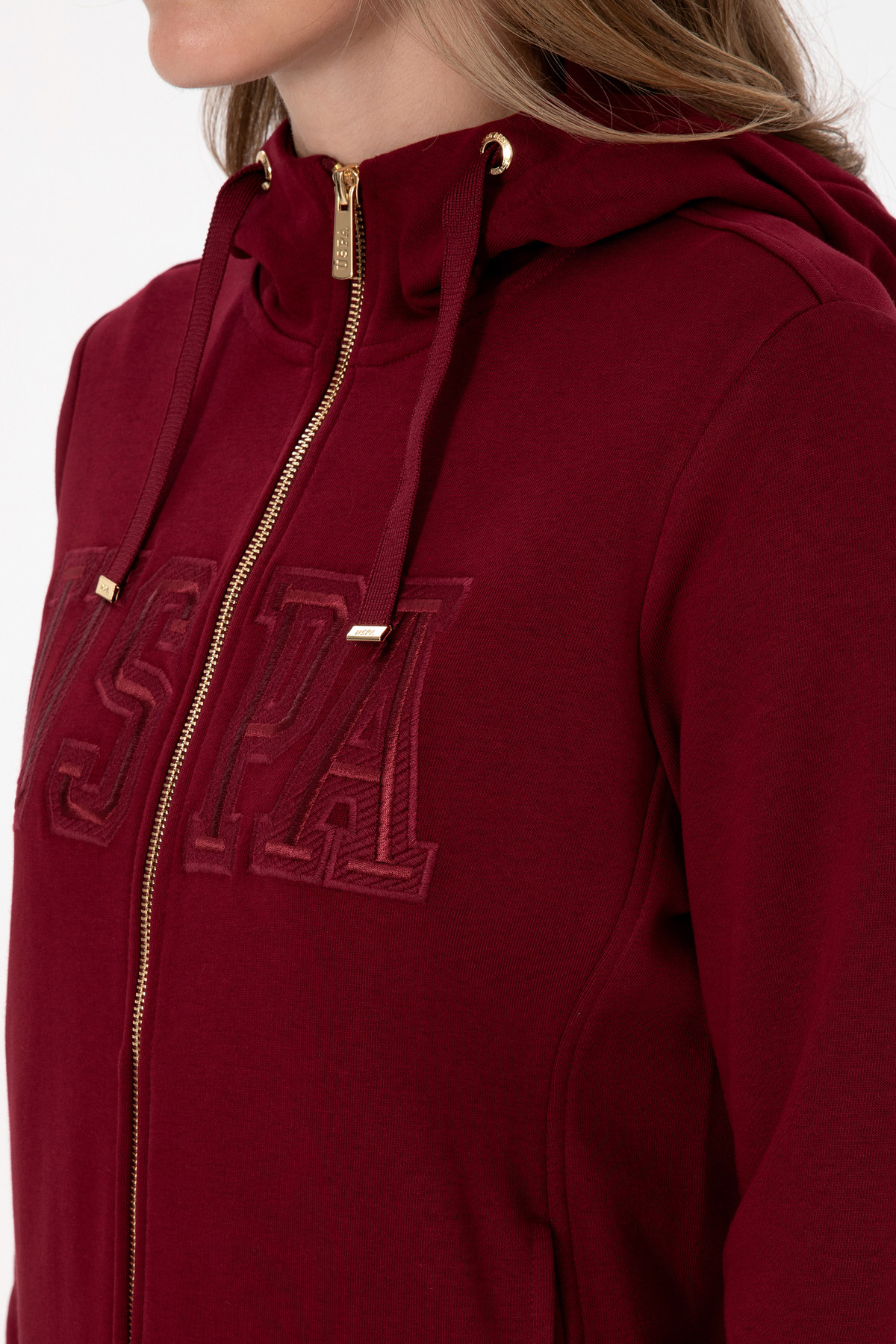 U.S. Polo Assn.  Kadın Bordo Fermuarlı Kapüşonlu Basic Sweatshirt 50307769-VR014 - Görsel 7