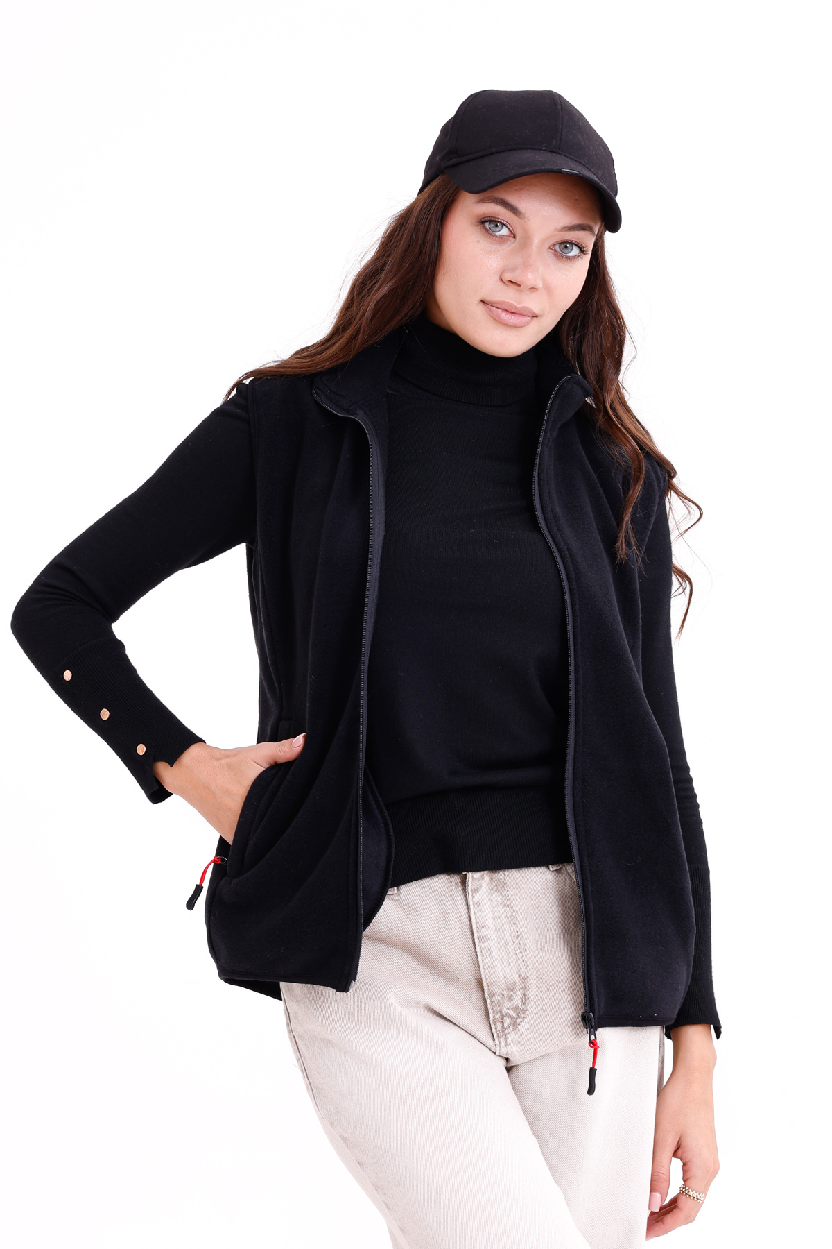 monox Kadın Slim Fit Tam Fermuarlı Polar Yelek