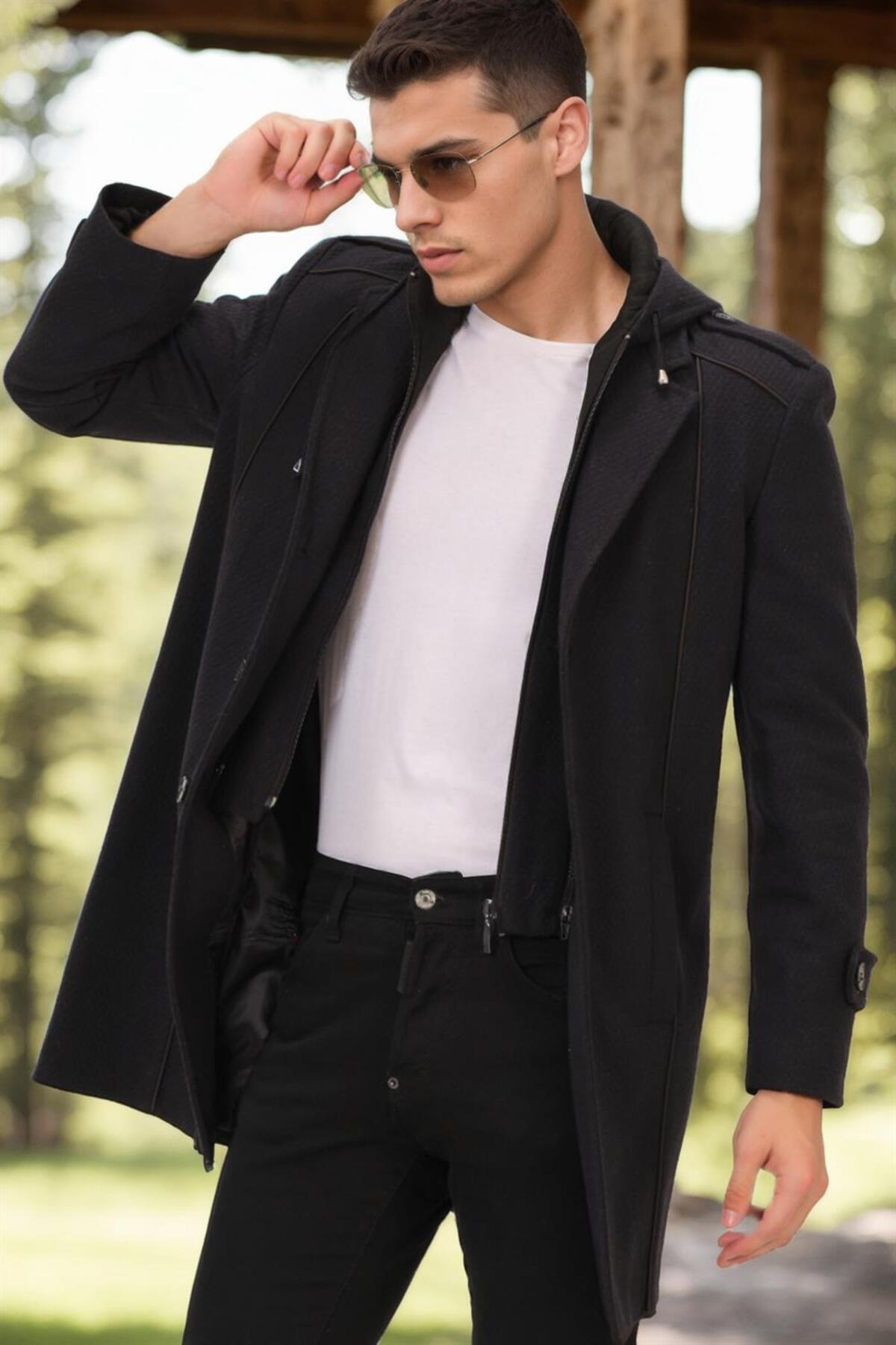 دوبری پالتو مردانه PLT8334 - مشکی - سرمه‌ای - 2