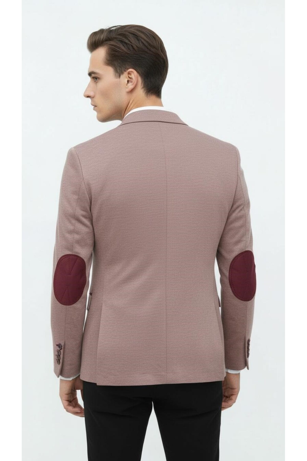 Plus Scorpion  Bordo Erkek İtalyan Kesim Blazer Ceket – Kol Yamali, Slim Fit, Şık ve Modern Tasa - Görsel 6