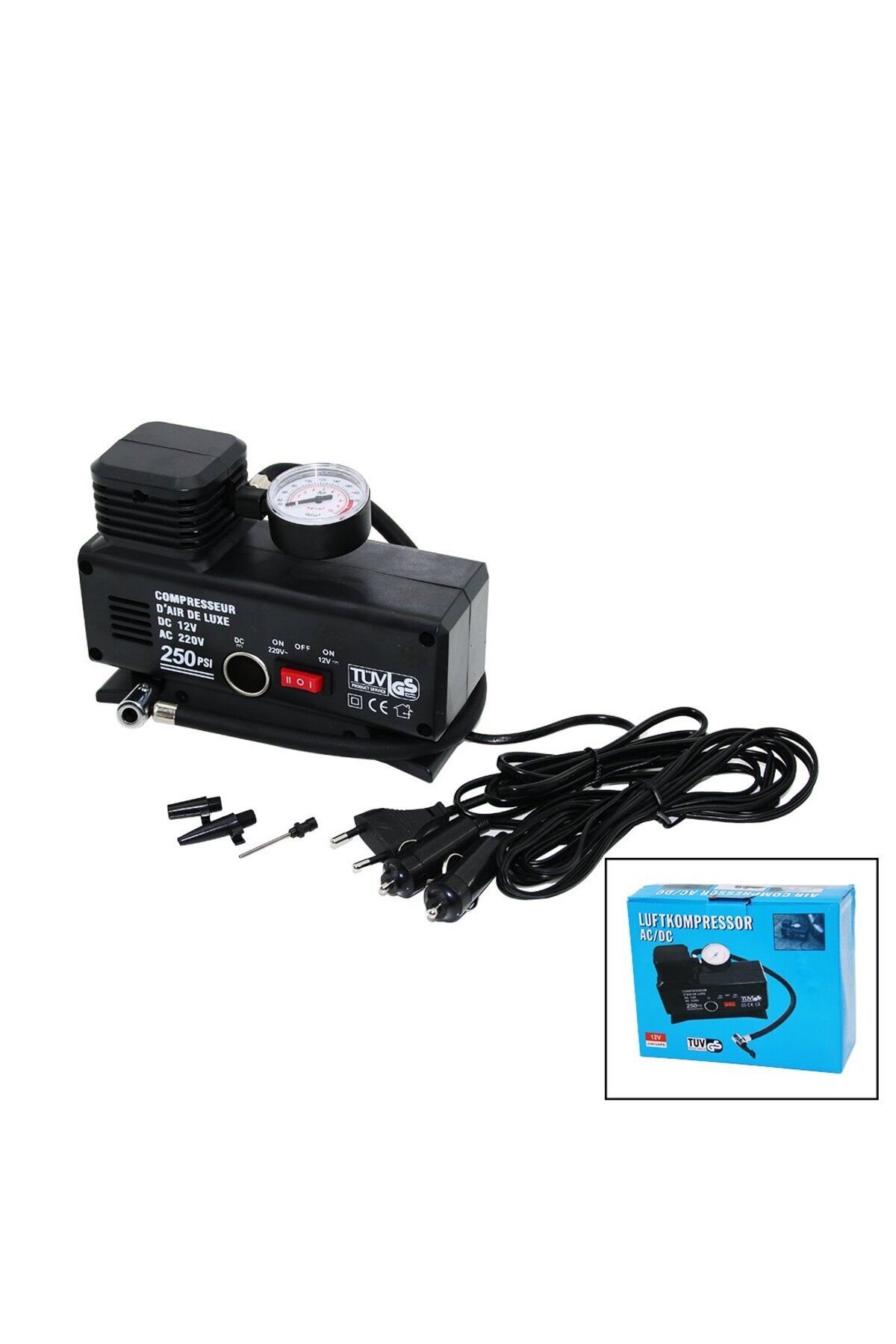 Go İthalat 2IN1- FİŞLİ - OTO ÇAKMAKLIK TEK PİSTON KOMPRESÖR AC/DC - 12V-230V - 250PSI (5250)
