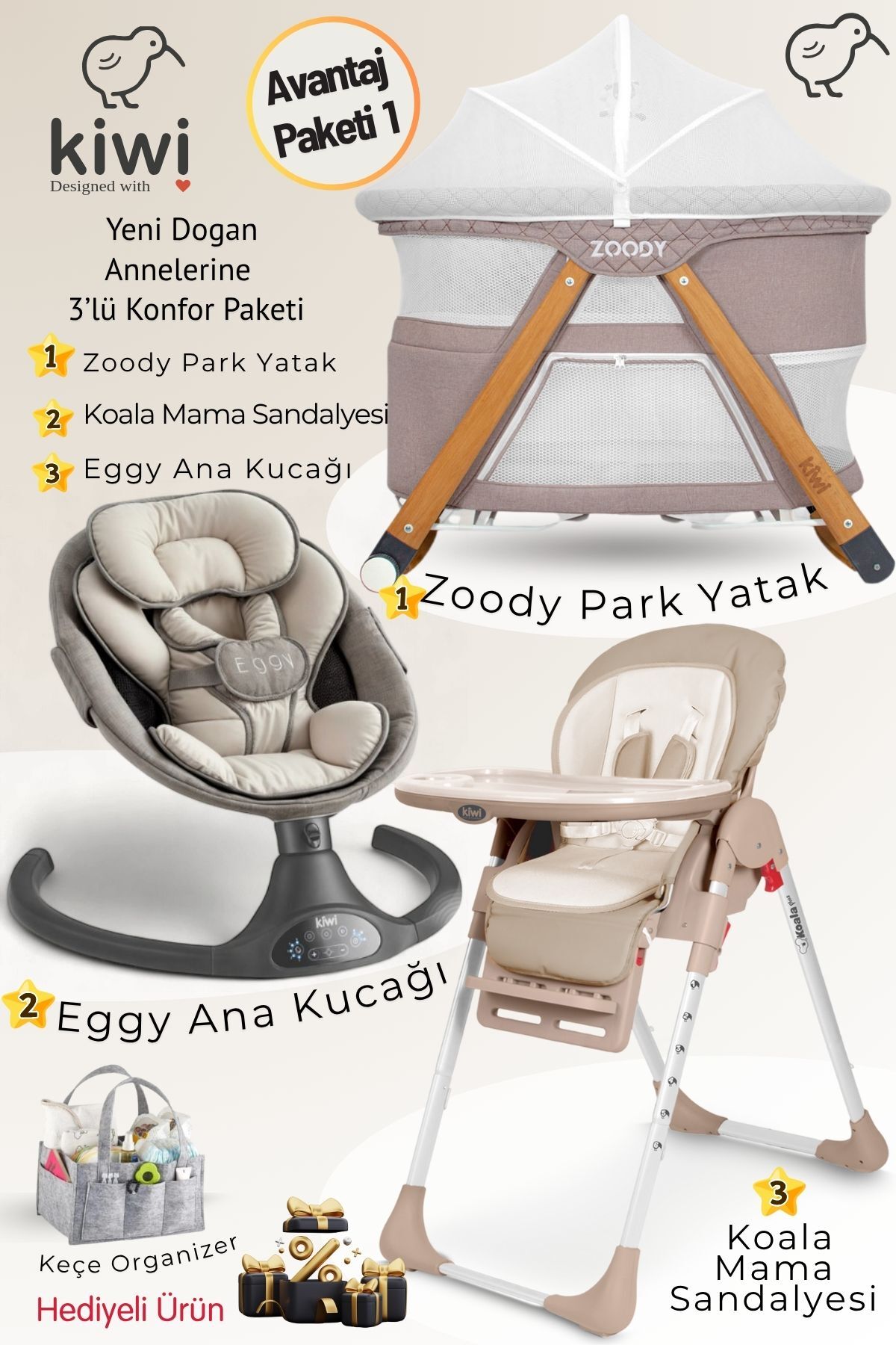Kiwi 3ü1 Arada Avantajlı Konfor Paketi-Zoody Park Yatak - Eggy Ana