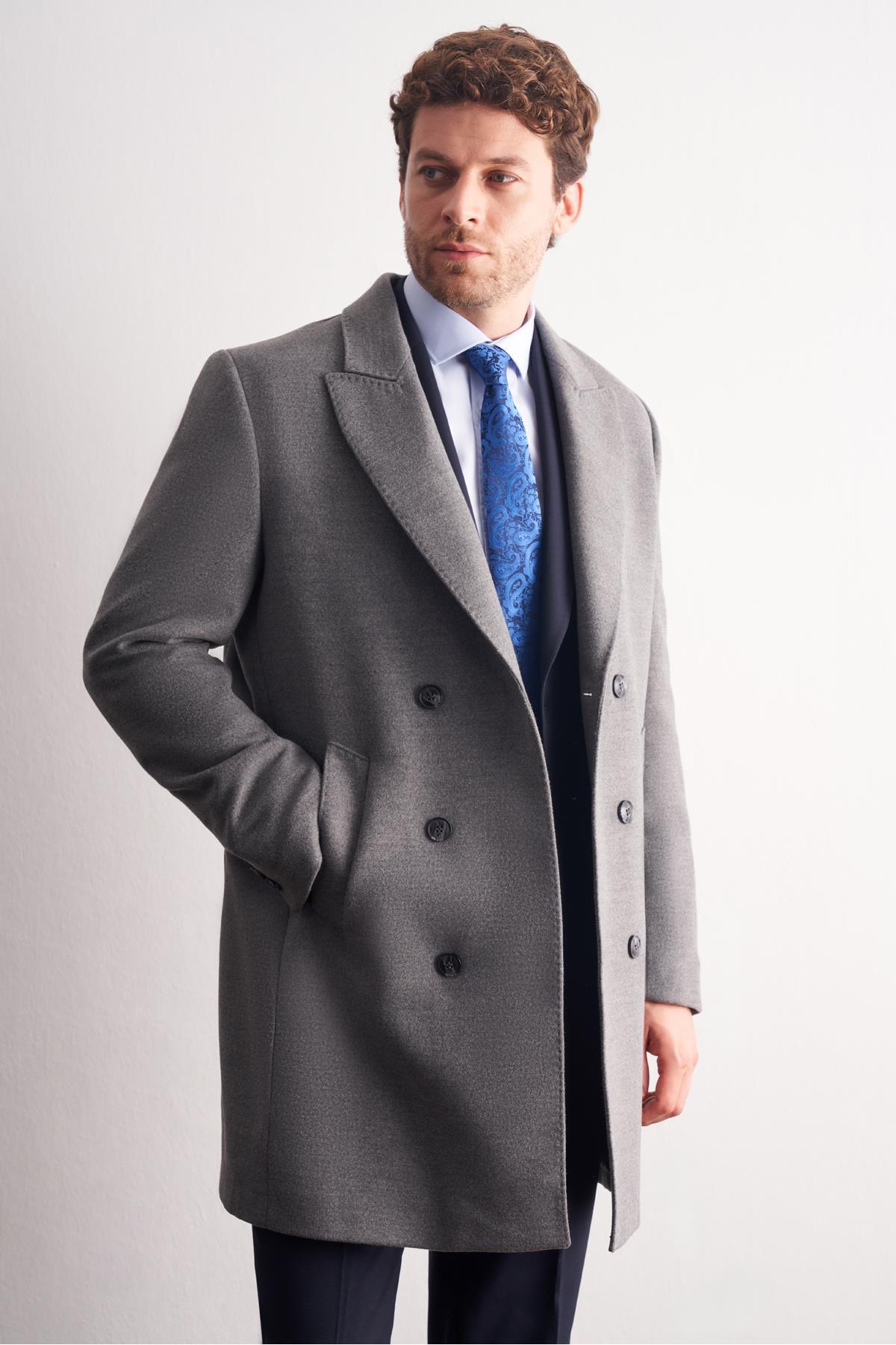 Gri Kılıç Yaka Kruvaze Comfort Fit Esnek Classic Kaban 1008255164 — رنگارنگ — تصویر 4 از 6