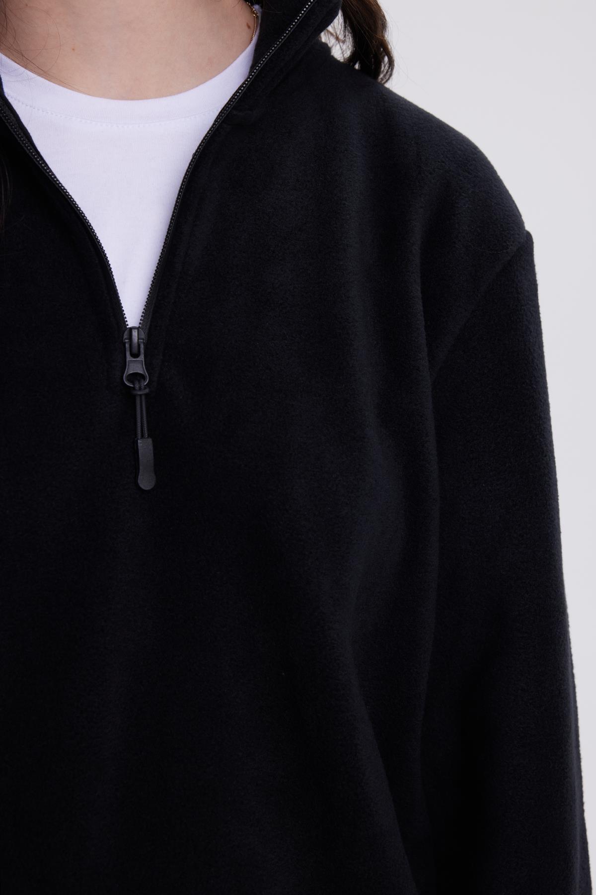 Tudors Kadın Standart Fit Soğuğa Karşı Dayanıklı Siyah Bato Yaka Polar Sweatshirt görsel 3