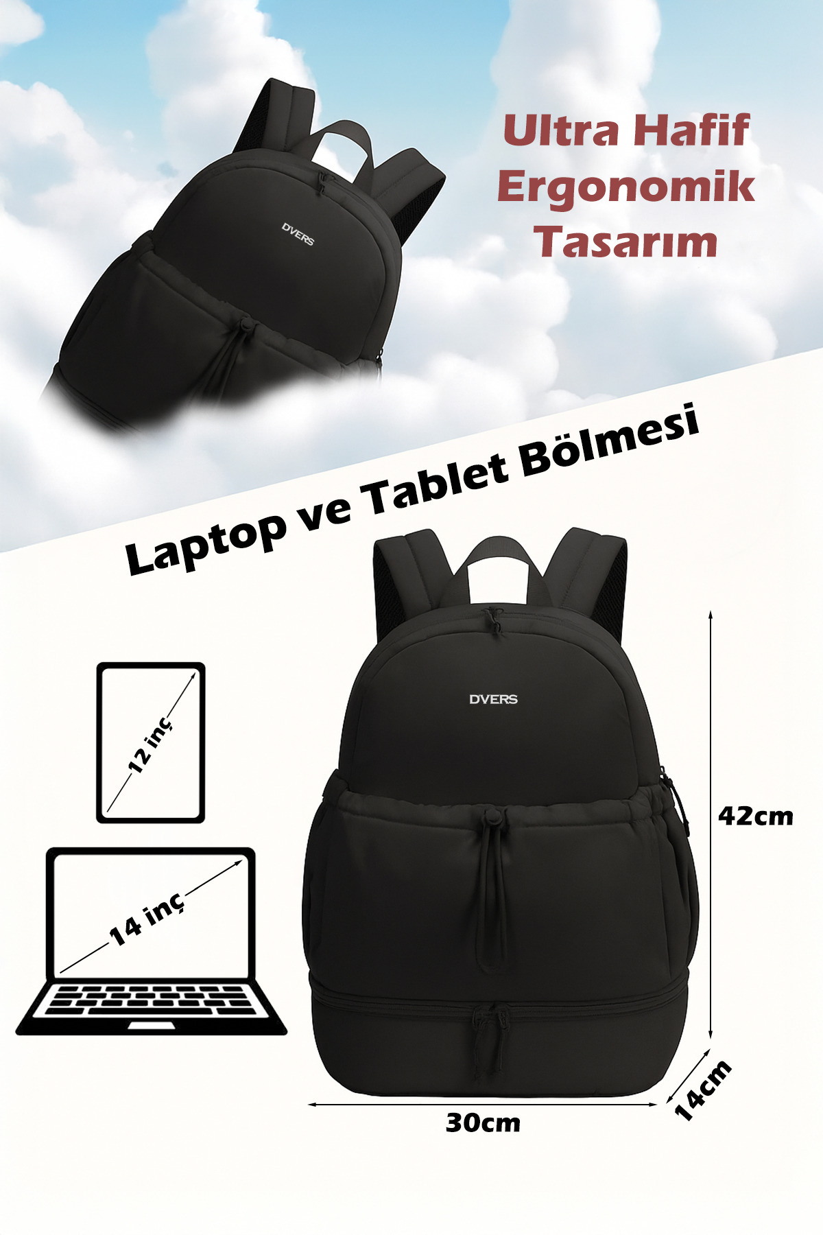 D'VERS  Unisex Hafif ve Konforlu Spor Günlük Sırt Çantası –Ayakkabı Bölmeli, Suya Dayanıklı, Geniş İç Hacim - Görsel 5