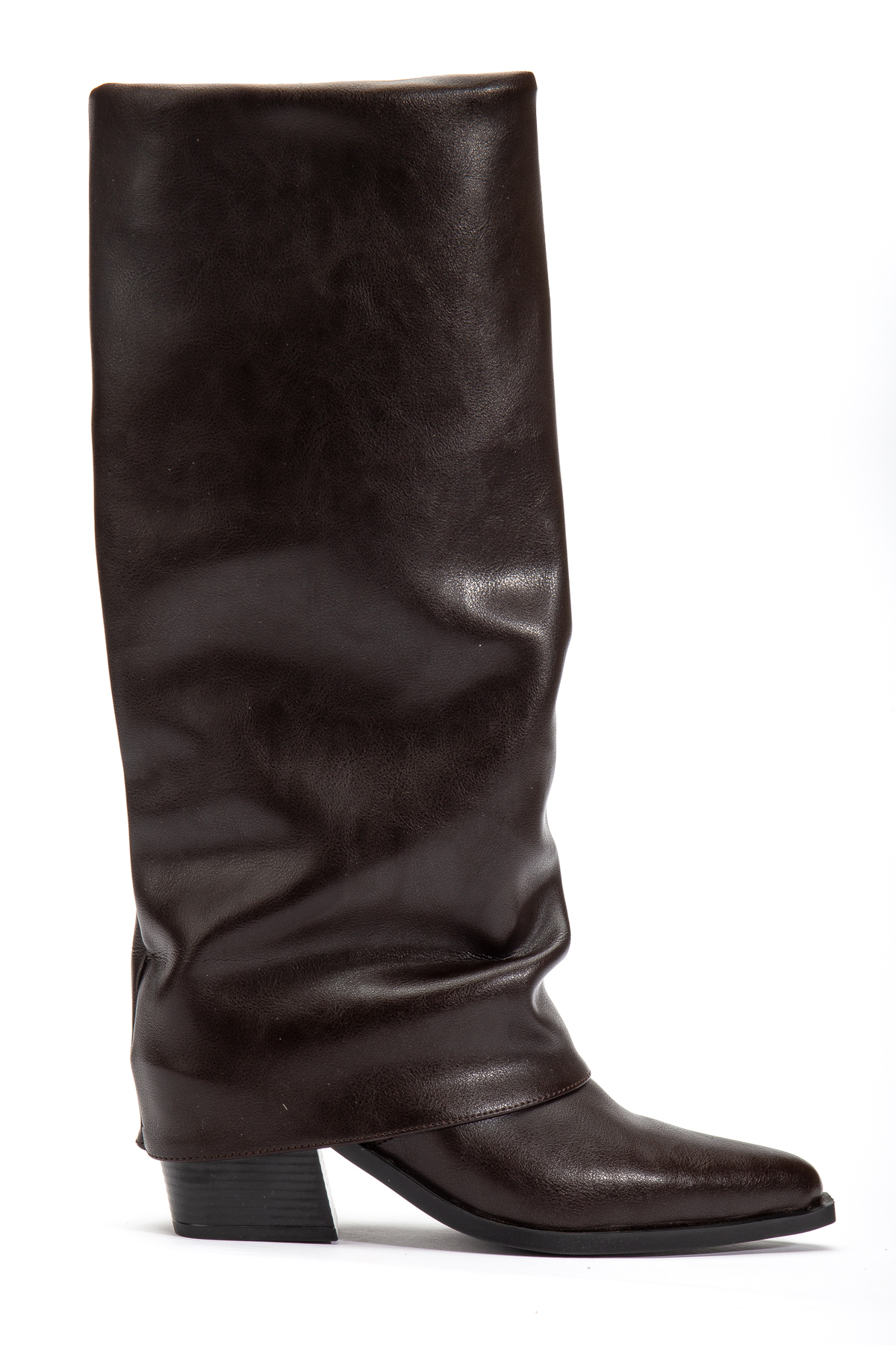 Brown Matte Leather Pointed Toe Straight Pants Boots