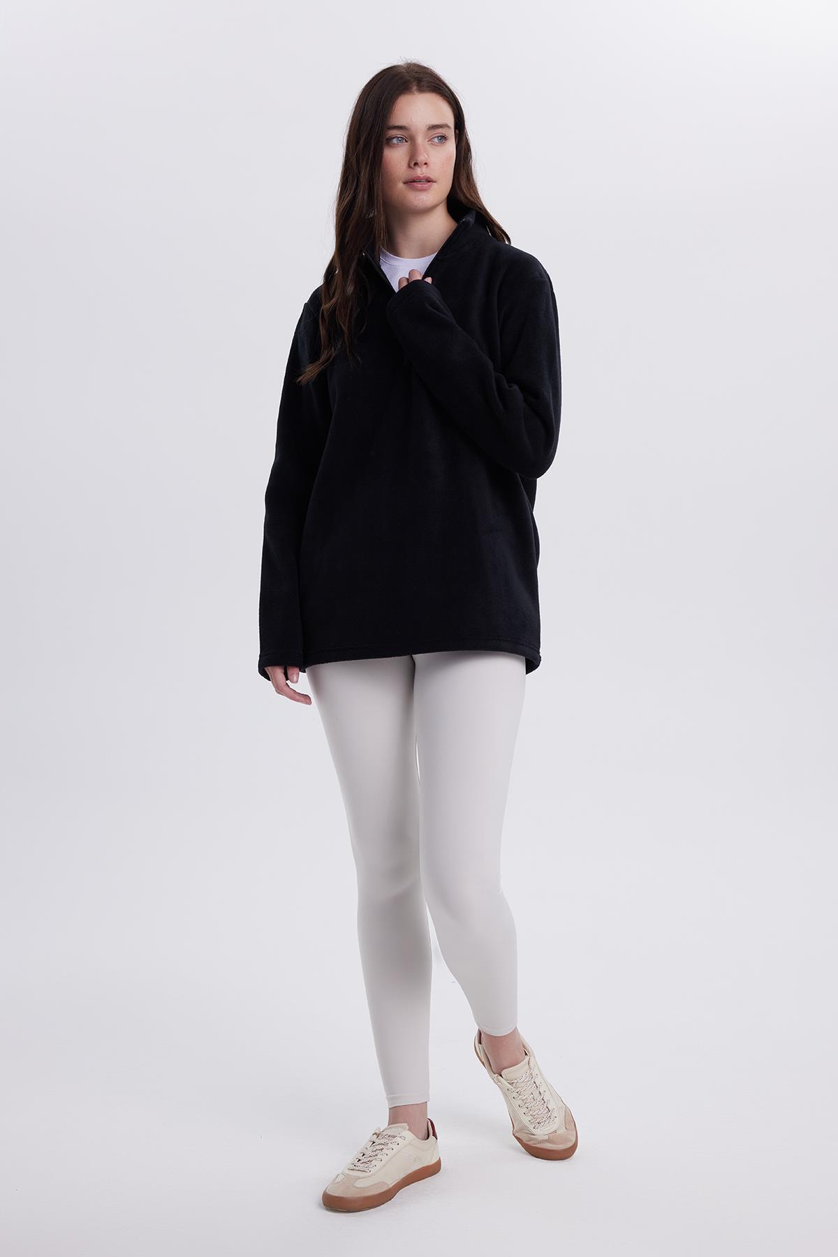 Tudors Kadın Standart Fit Soğuğa Karşı Dayanıklı Siyah Bato Yaka Polar Sweatshirt görsel 4