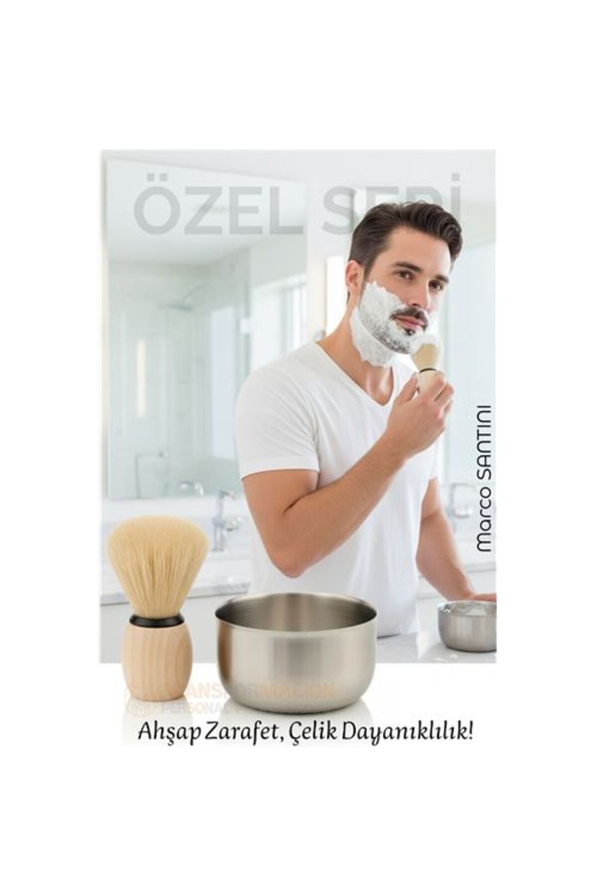 OQANN Klasik Tıraş Seti – Ahşap Saplı Fırça & 304 Paslanmaz Çelik Tıraş Tası