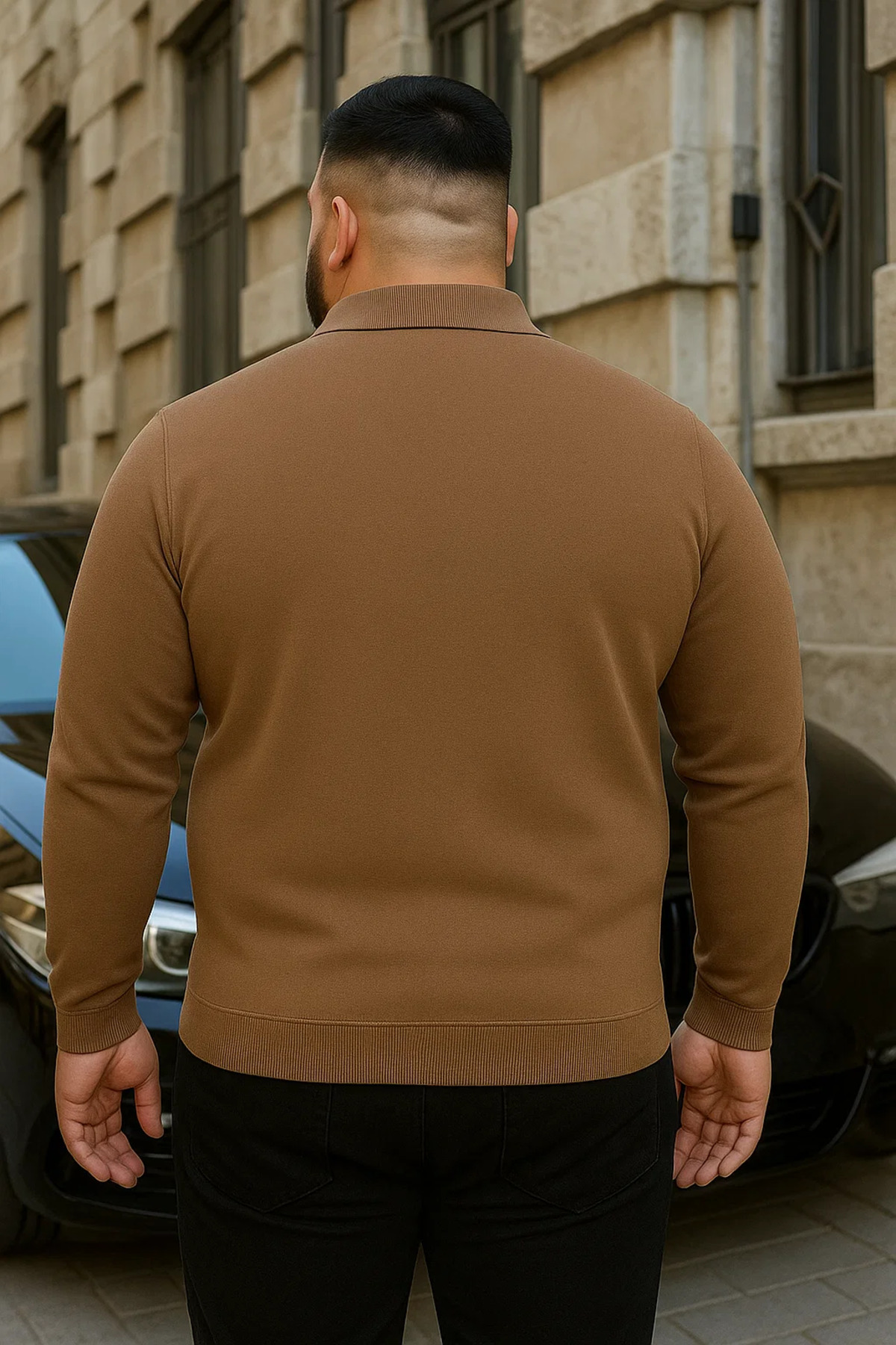 Maccali Erkek Büyük Beden Kışlık Bol Vizon Polo Yaka Kazak görsel 6
