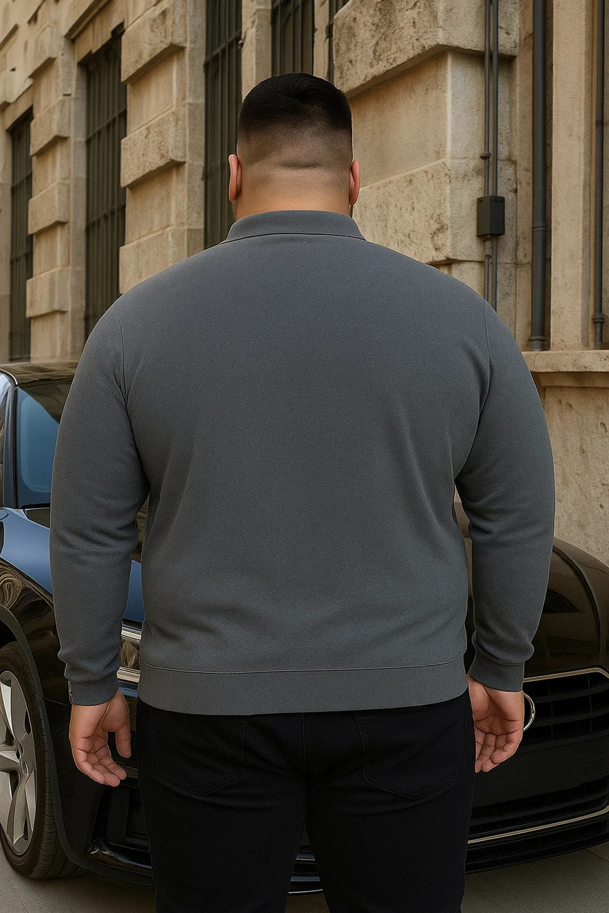 Maccali Erkek Büyük Beden Kışlık Bol Füme Polo Yaka Kazak görsel 7