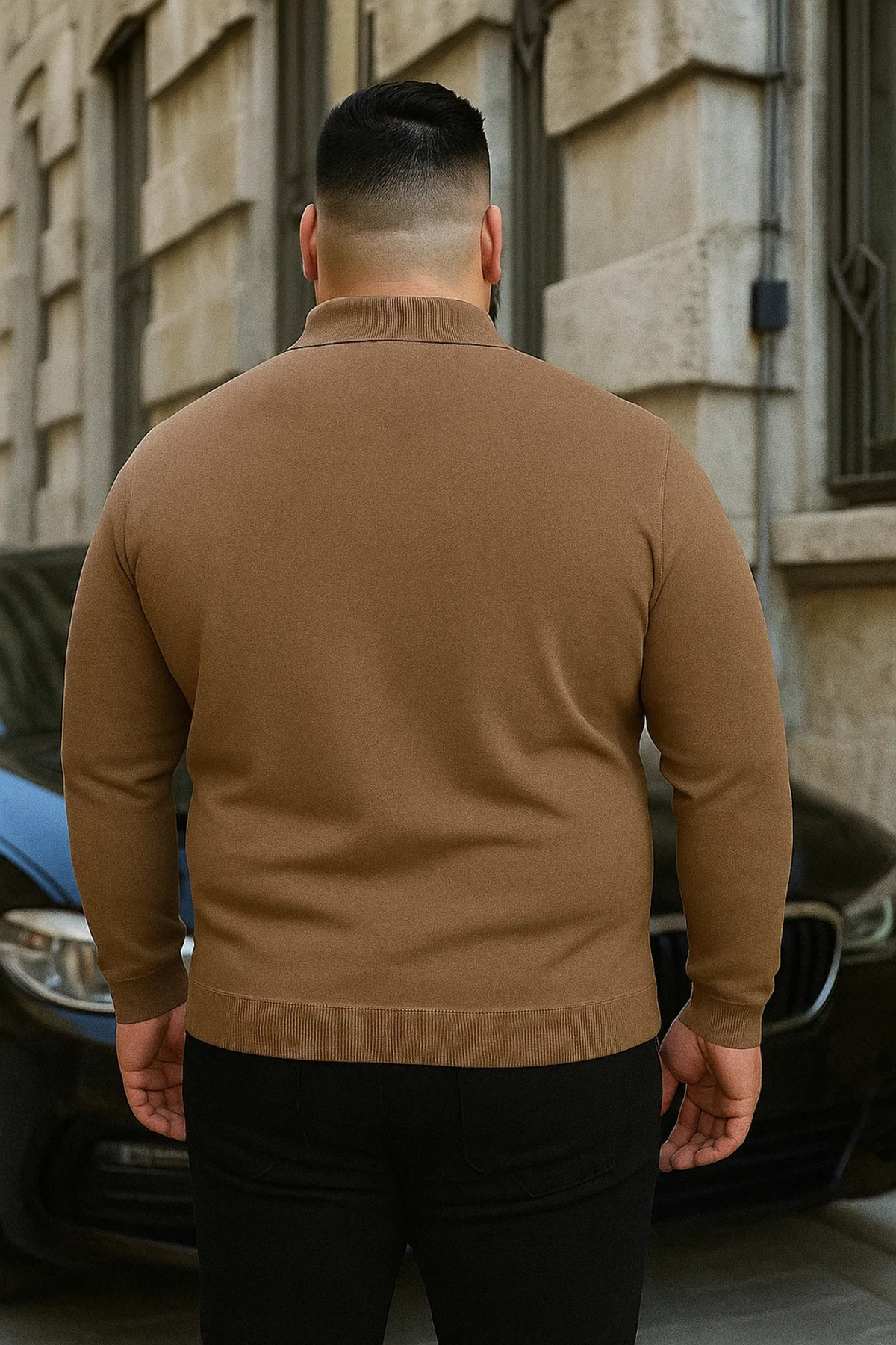 Maccali Erkek Büyük Beden Kışlık Bol Vizon Polo Yaka Kazak görsel 7