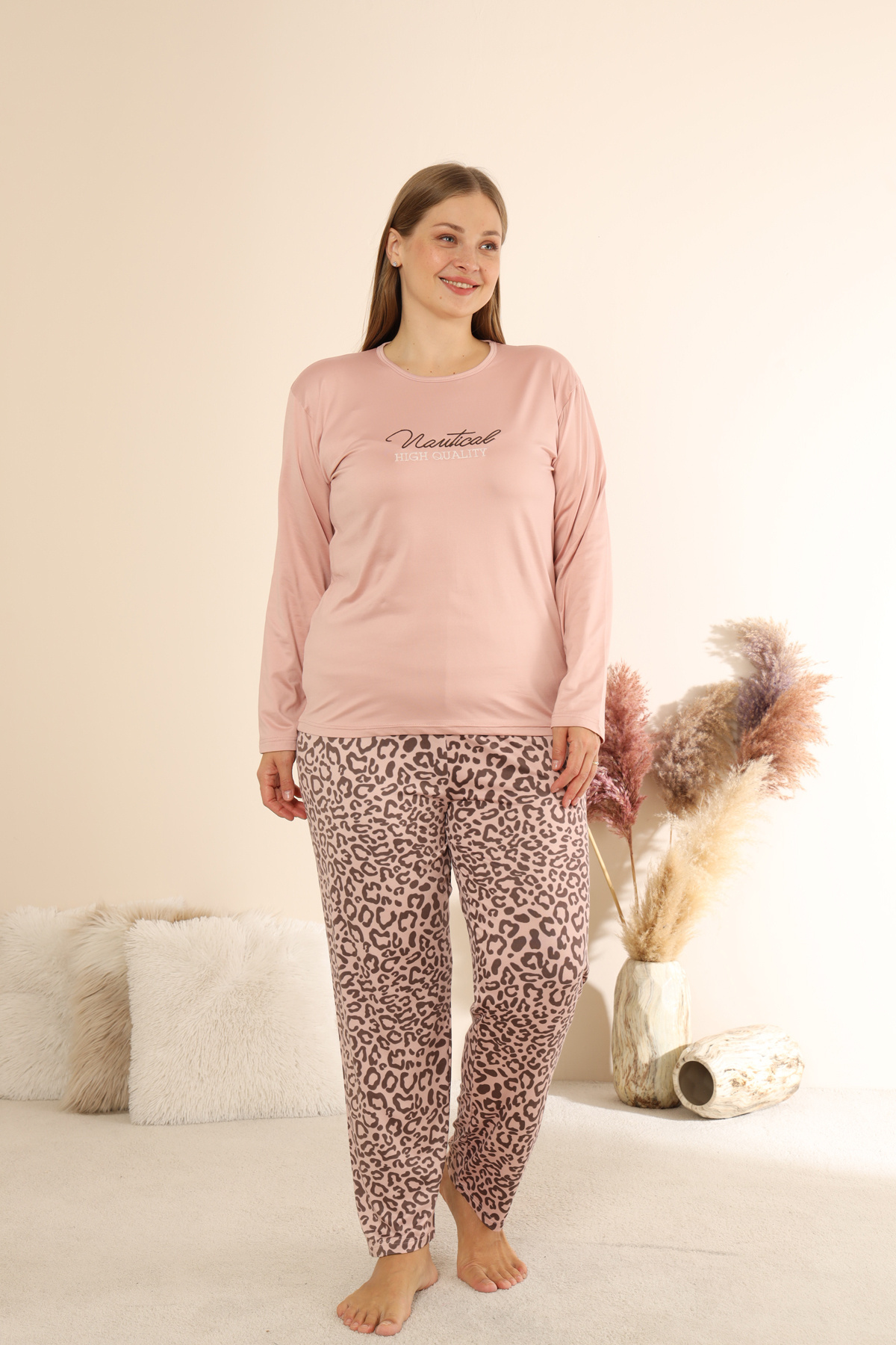 Sandy Soft Termal Kumaş Büyük Beden Kışlık Kadın Pijama Takımı 1300