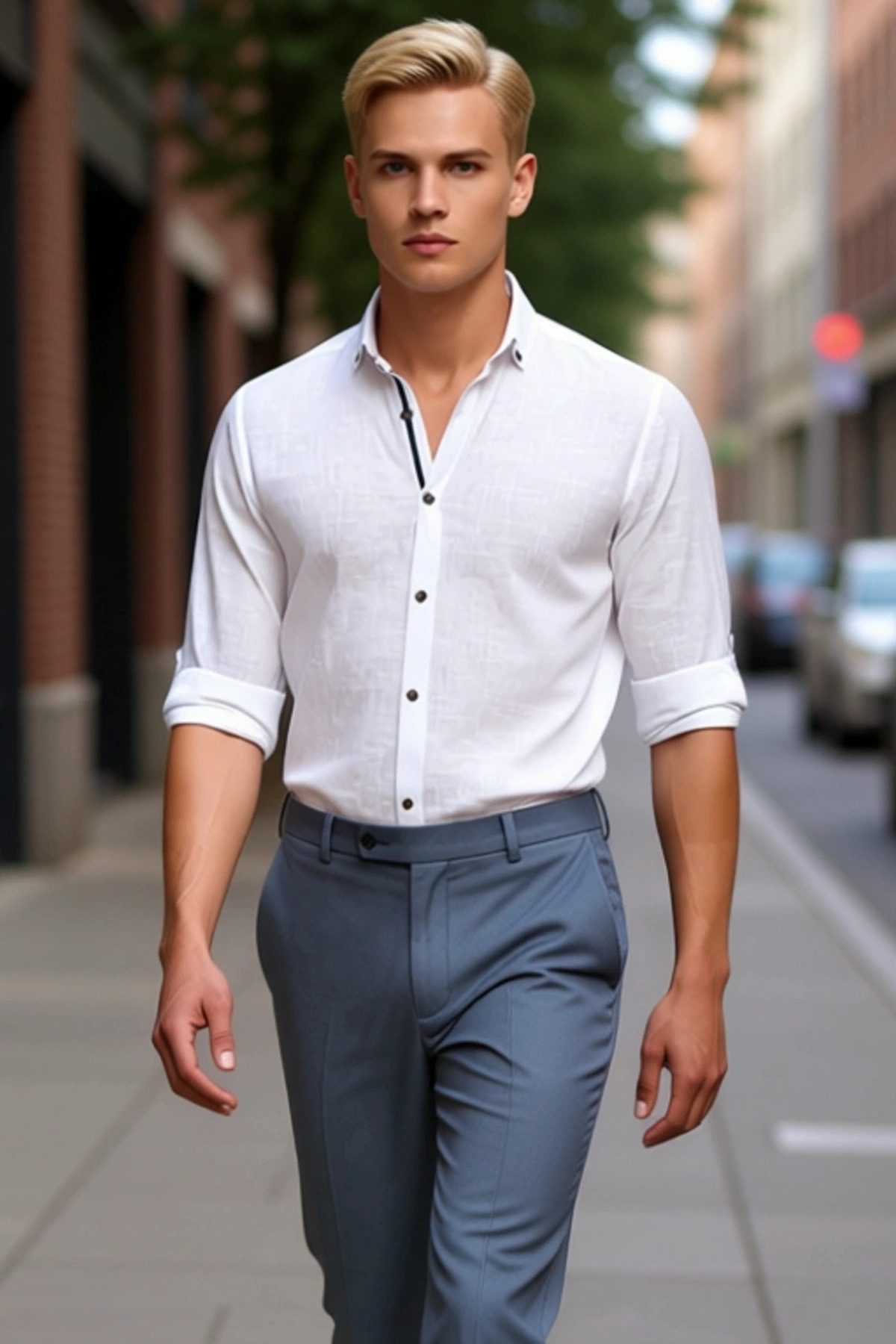 Erkek Keten Görünümlü Düğmeli Yaka Apolet Detaylı Slim Fit Uzun Kollu Yazlık Pamuklu Gömlek