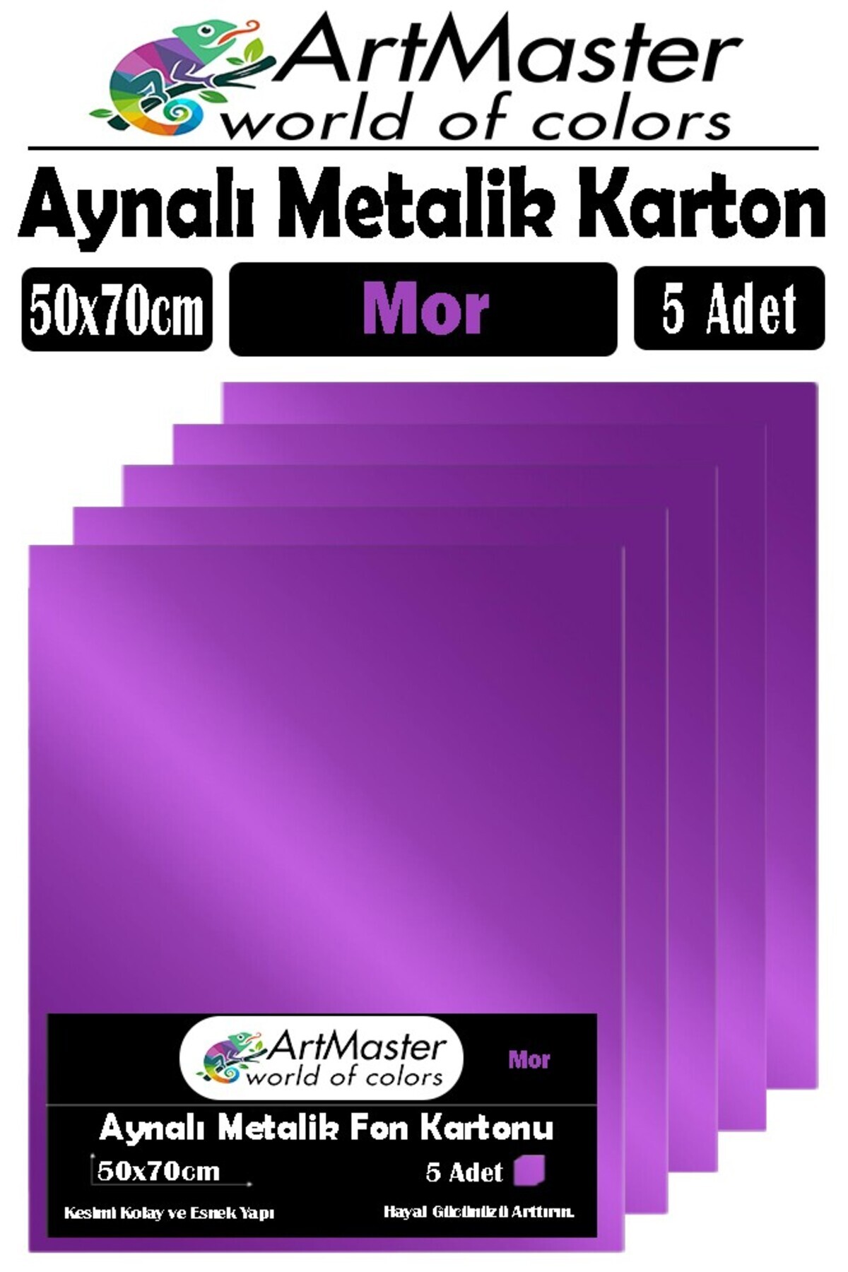 Artmaster Mor Renkli 50x70 Metalik Aynalı Fon Kartonu 5 Adet 1 Paket Metalik Aynalı Fon Kartonu